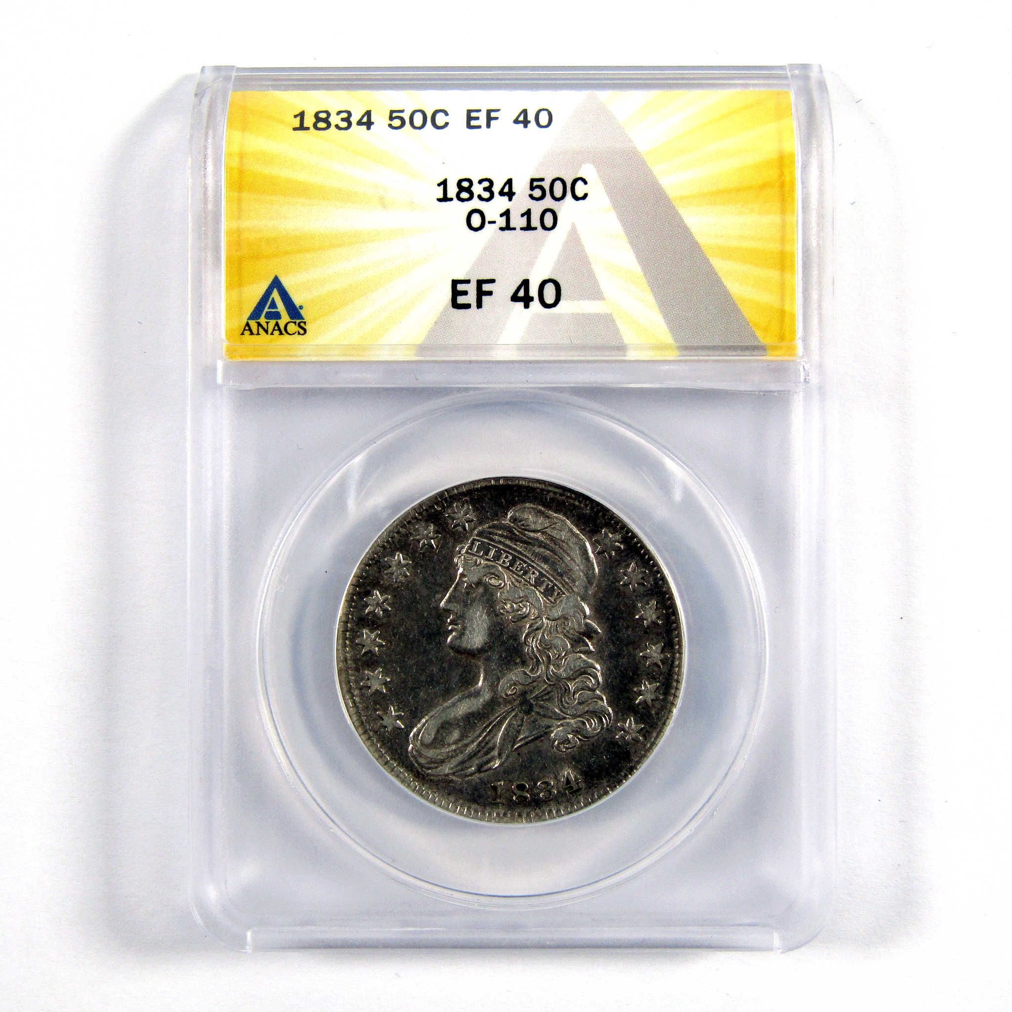1834 O Small Date Capped Bust 50c EF40 ANACS 89.24% Silver SKU:I11054