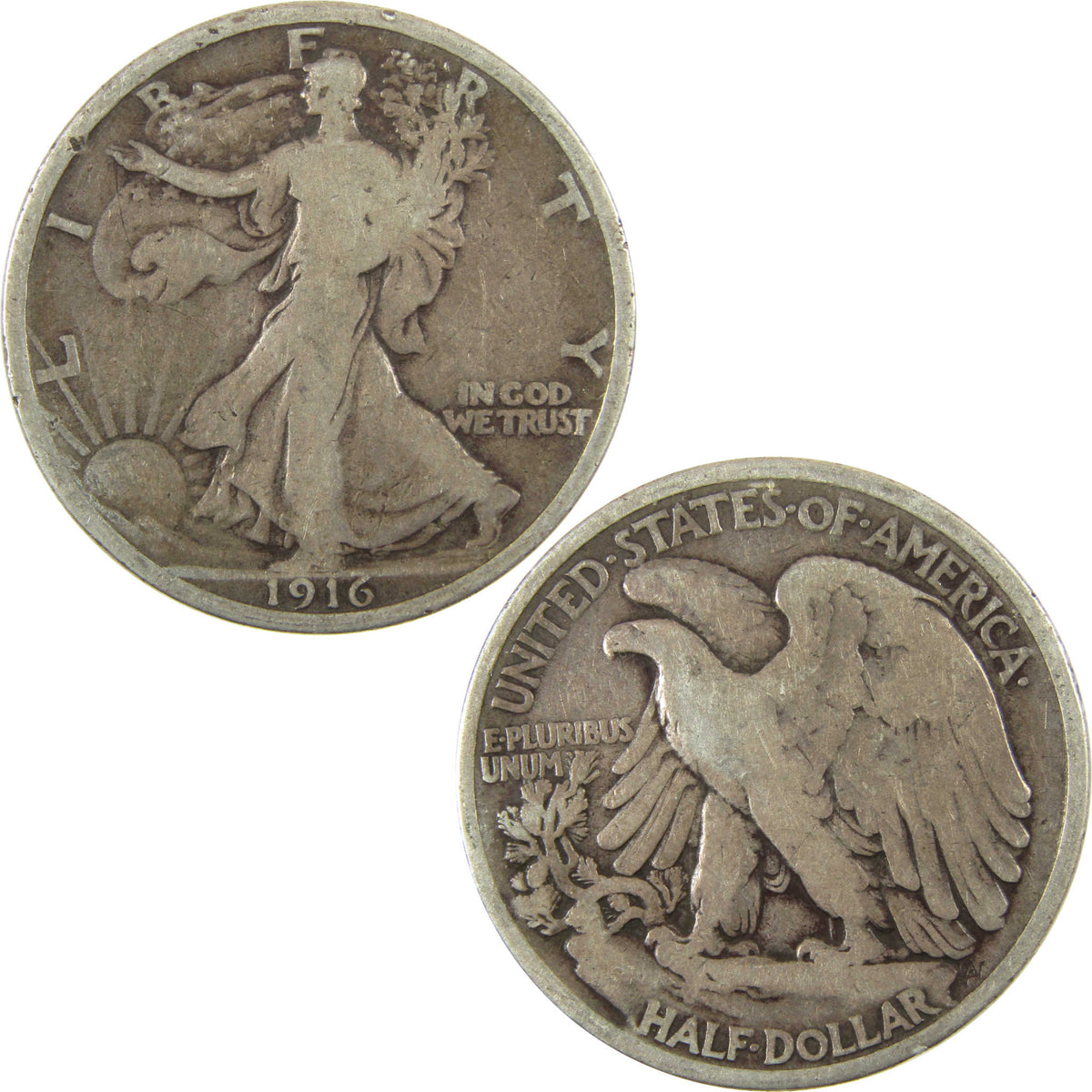 1916 Liberty Walking Silver 50c VG Very Good Details SKU:I29018