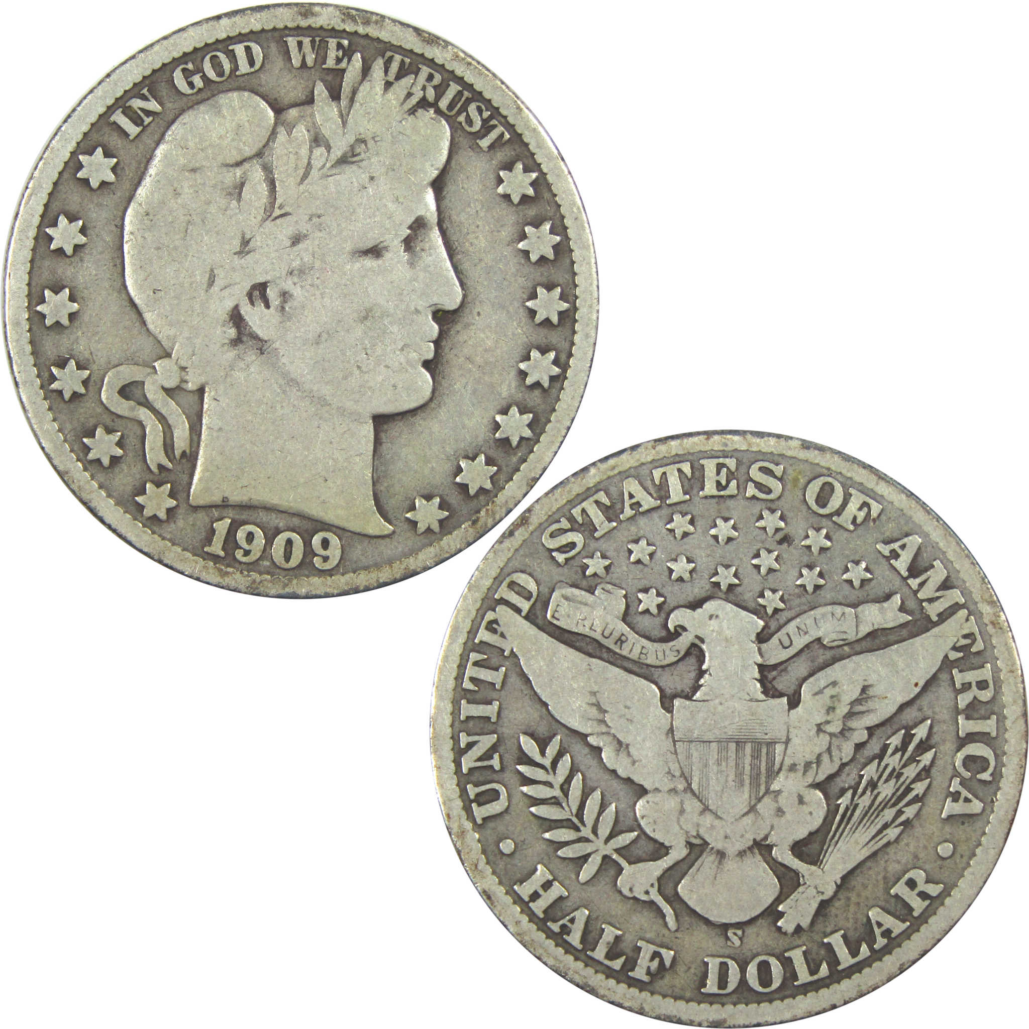 1909 S Barber Half Dollar VG Very Good Silver 50c Coin SKU:I15580