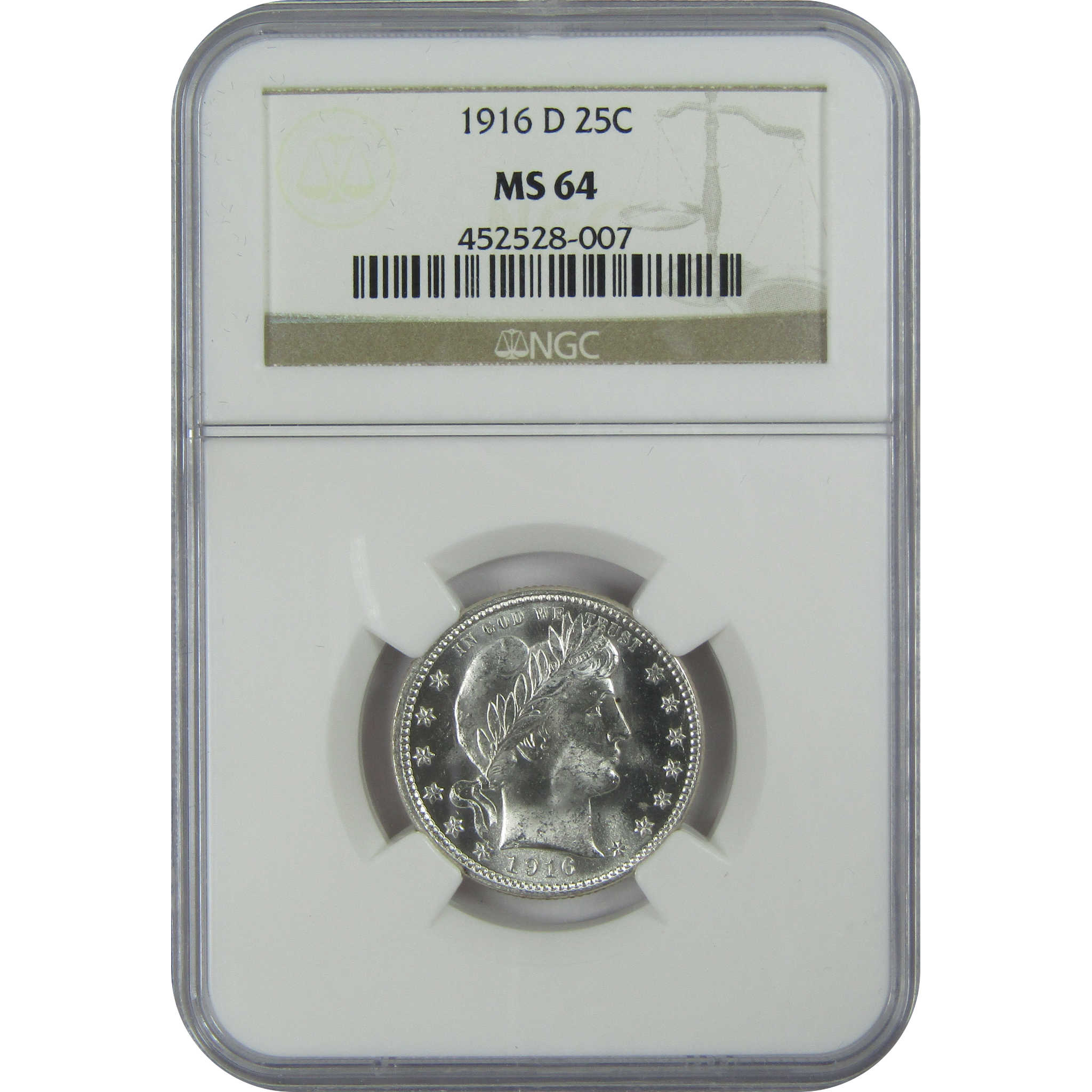 1916 D Barber Quarter MS 64 NGC Silver 25c Uncirculated Coin