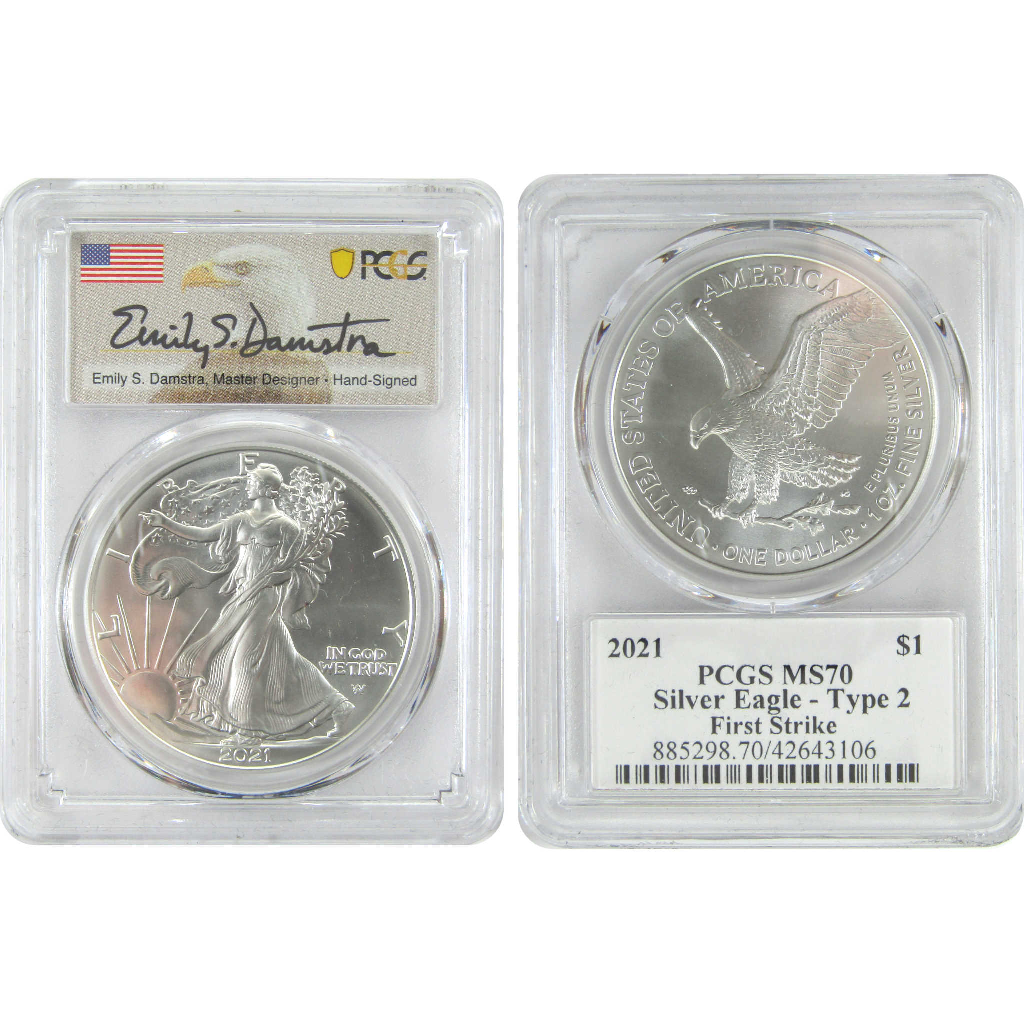 2021 Type 1 & 2 American Eagle Dollar 3 Piece Set MS 70 SKU:CPC9038