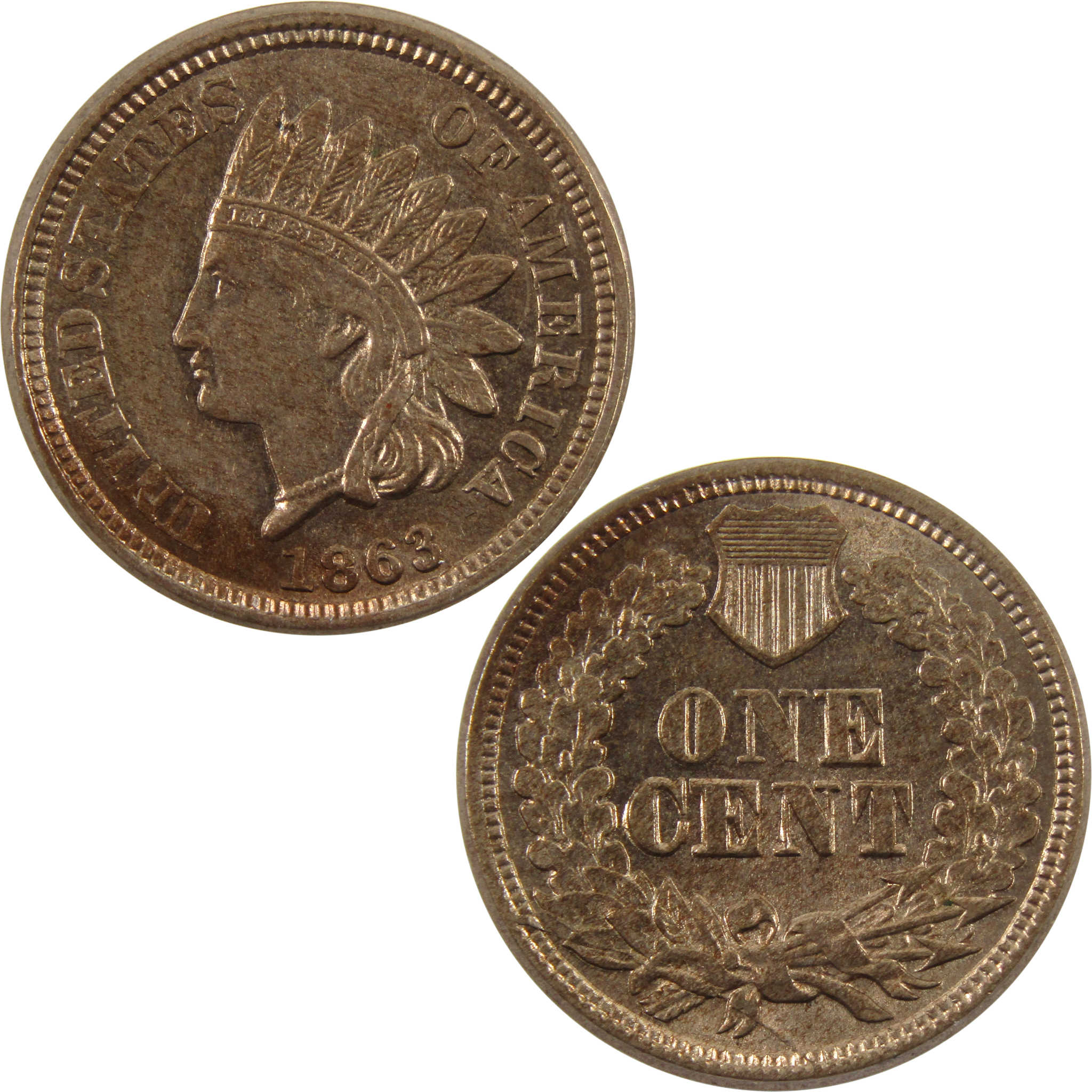 1863 Indian Head Cent Borderline Unc Copper-Nickel Penny 1c SKU:I10683