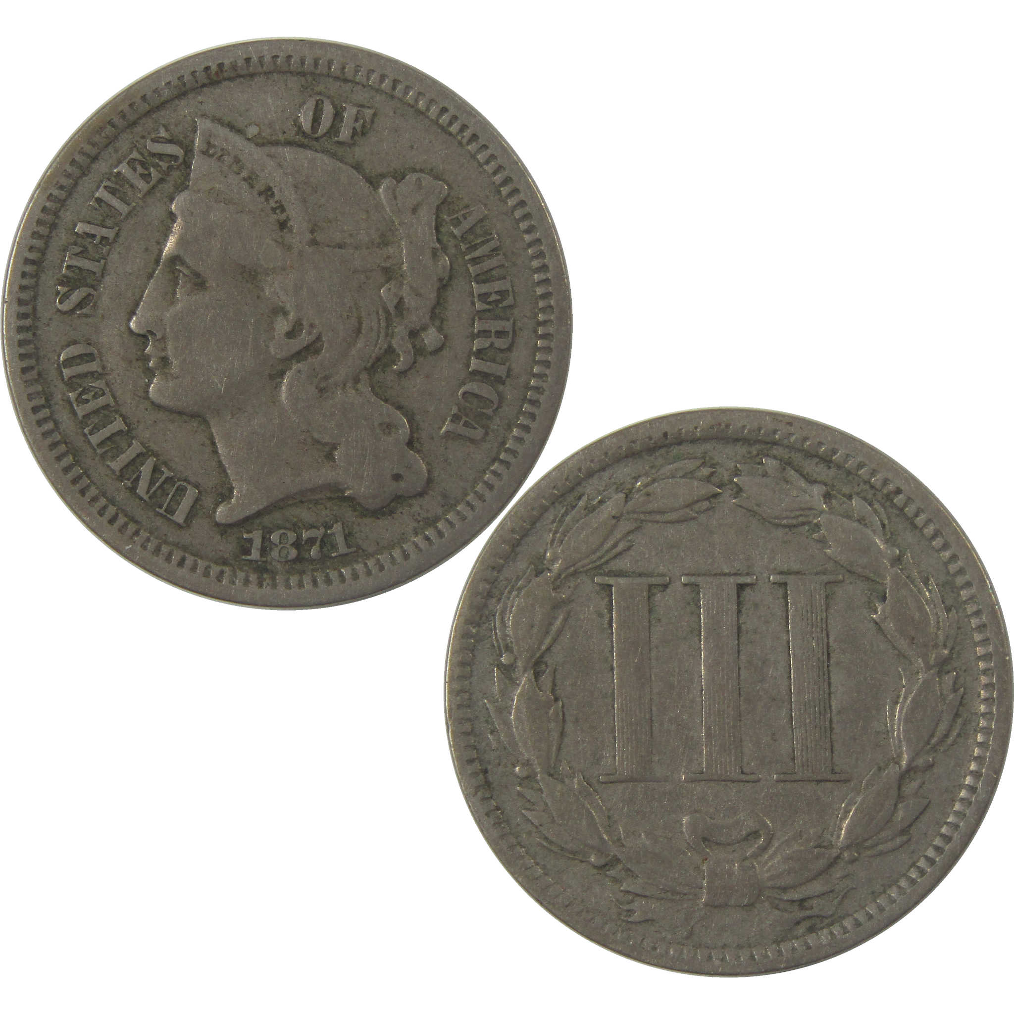 1871 Nickel Three Cent Piece VG Very Good 3c Coin SKU:I24304