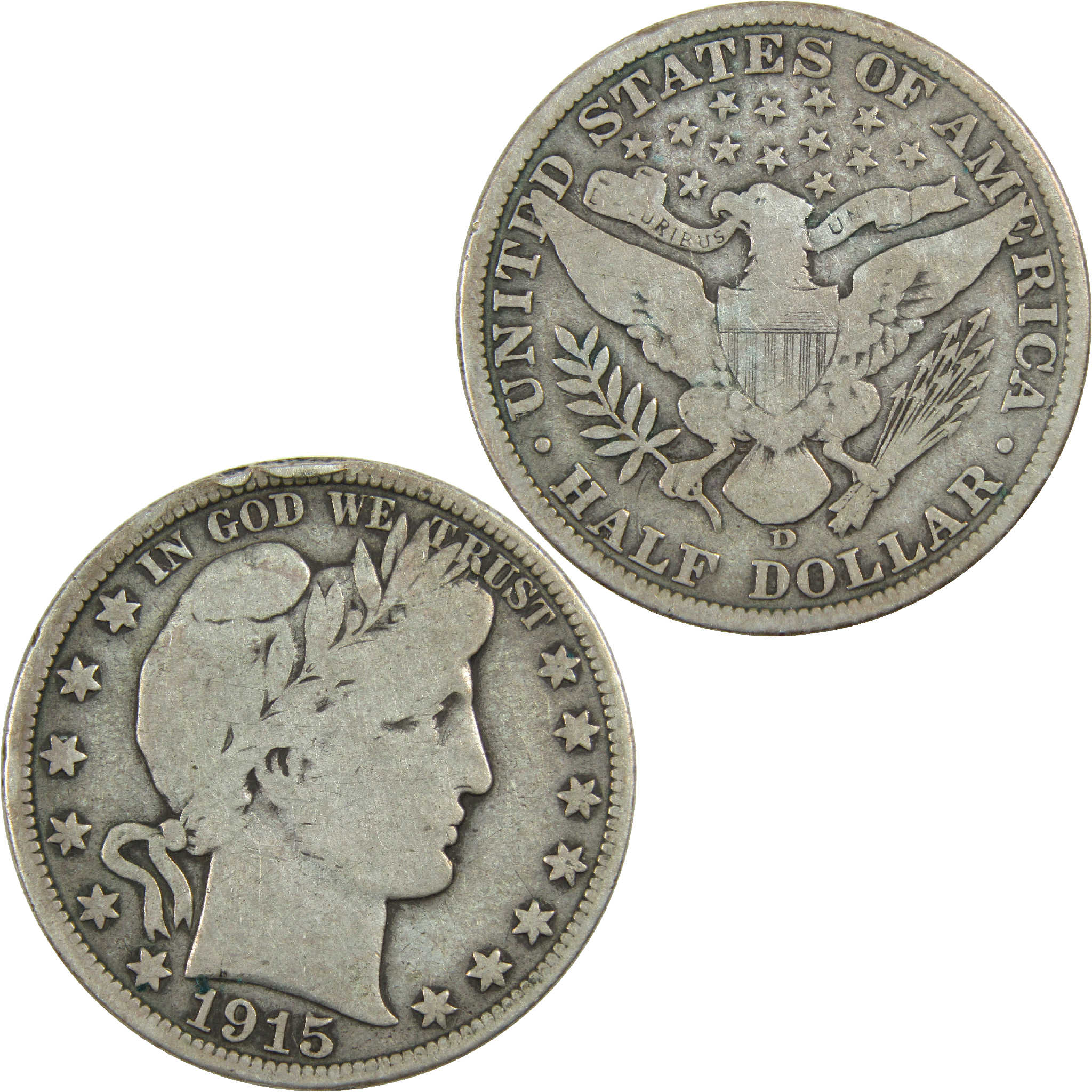 1915 D Barber Half Dollar VG Very Good Silver 50c Coin SKU:I12545