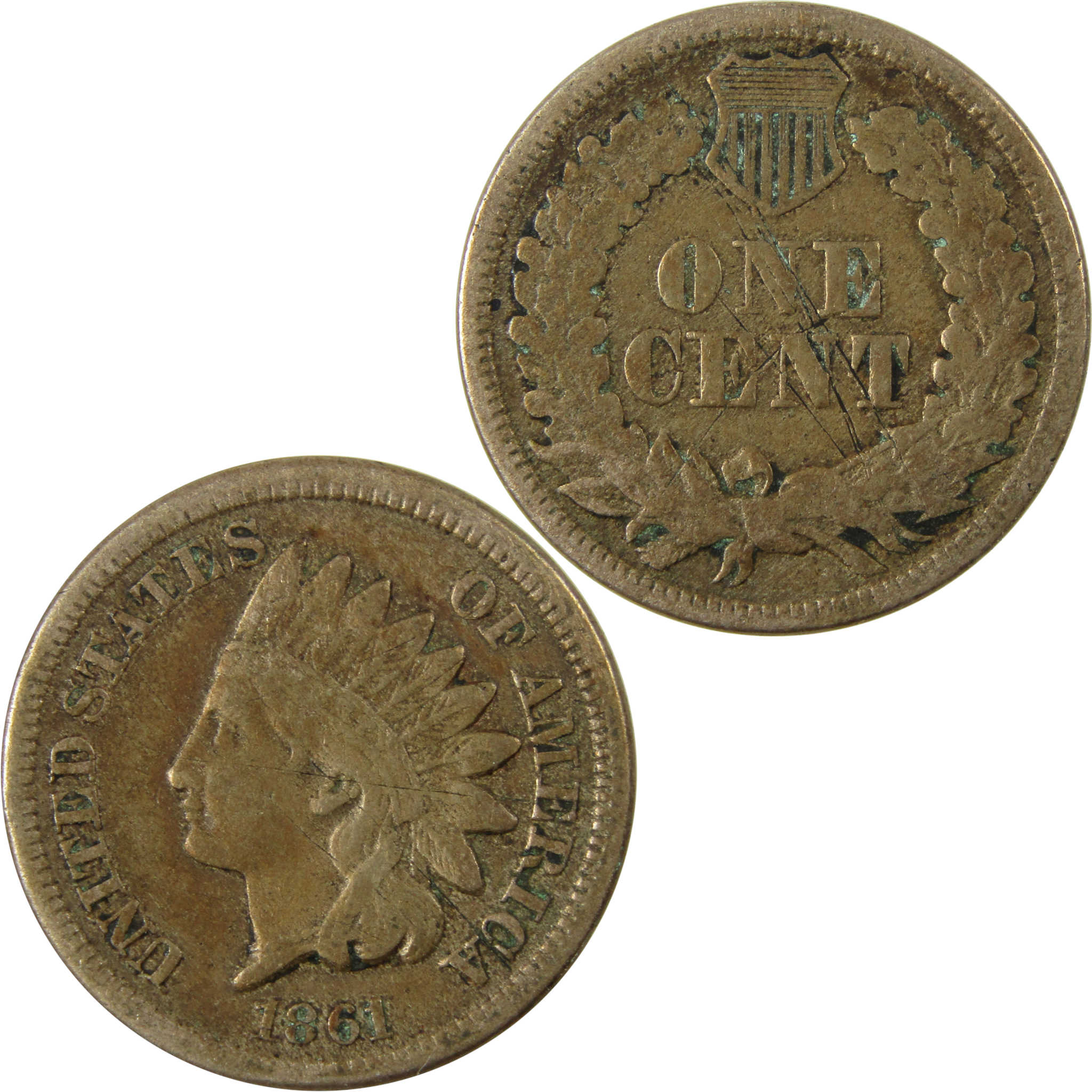 1861 Indian Head Cent F Fine Details Penny 1c Coin SKU:CP1168