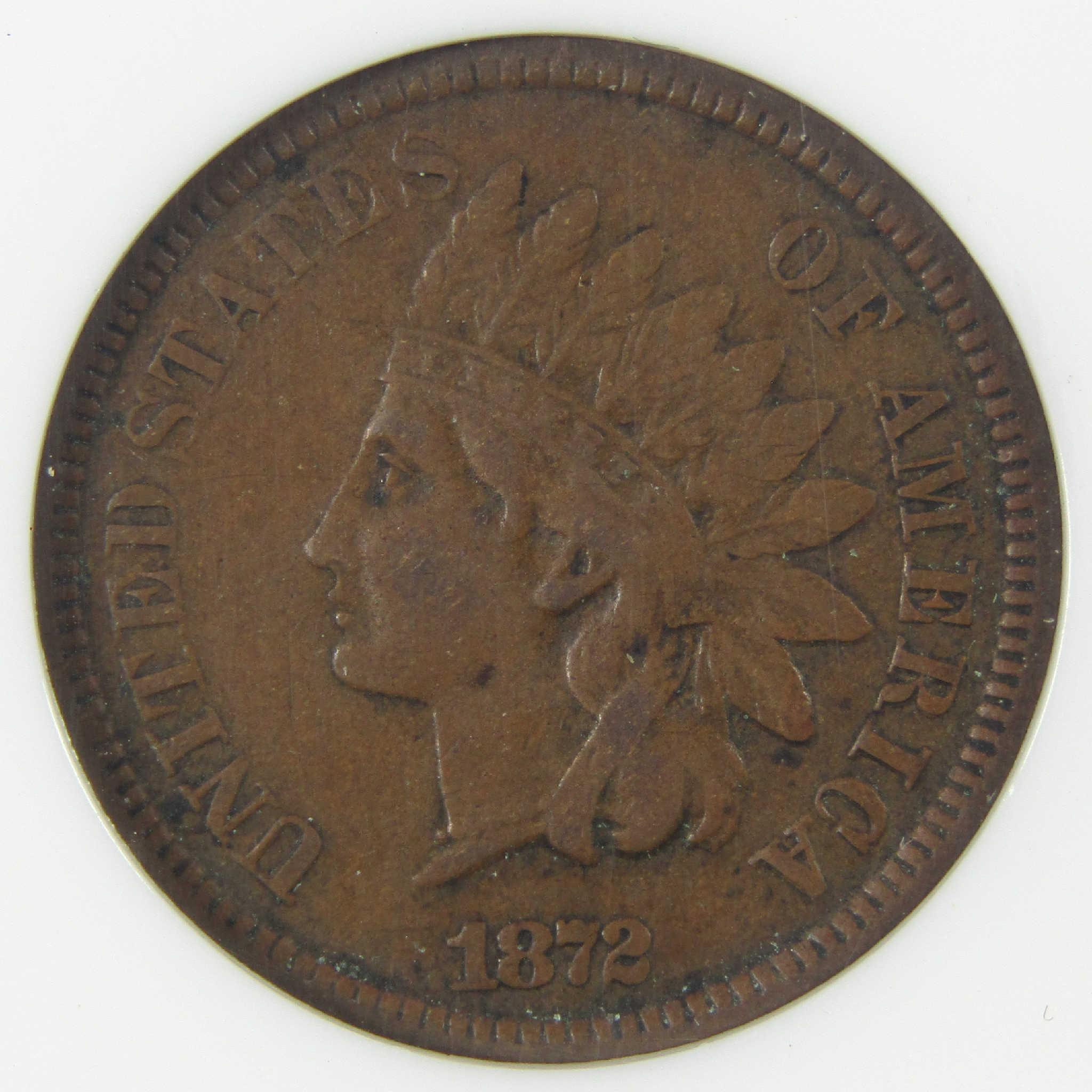 1872 Indian Head Cent VF 35 BN NGC Penny 1c Coin Collectible