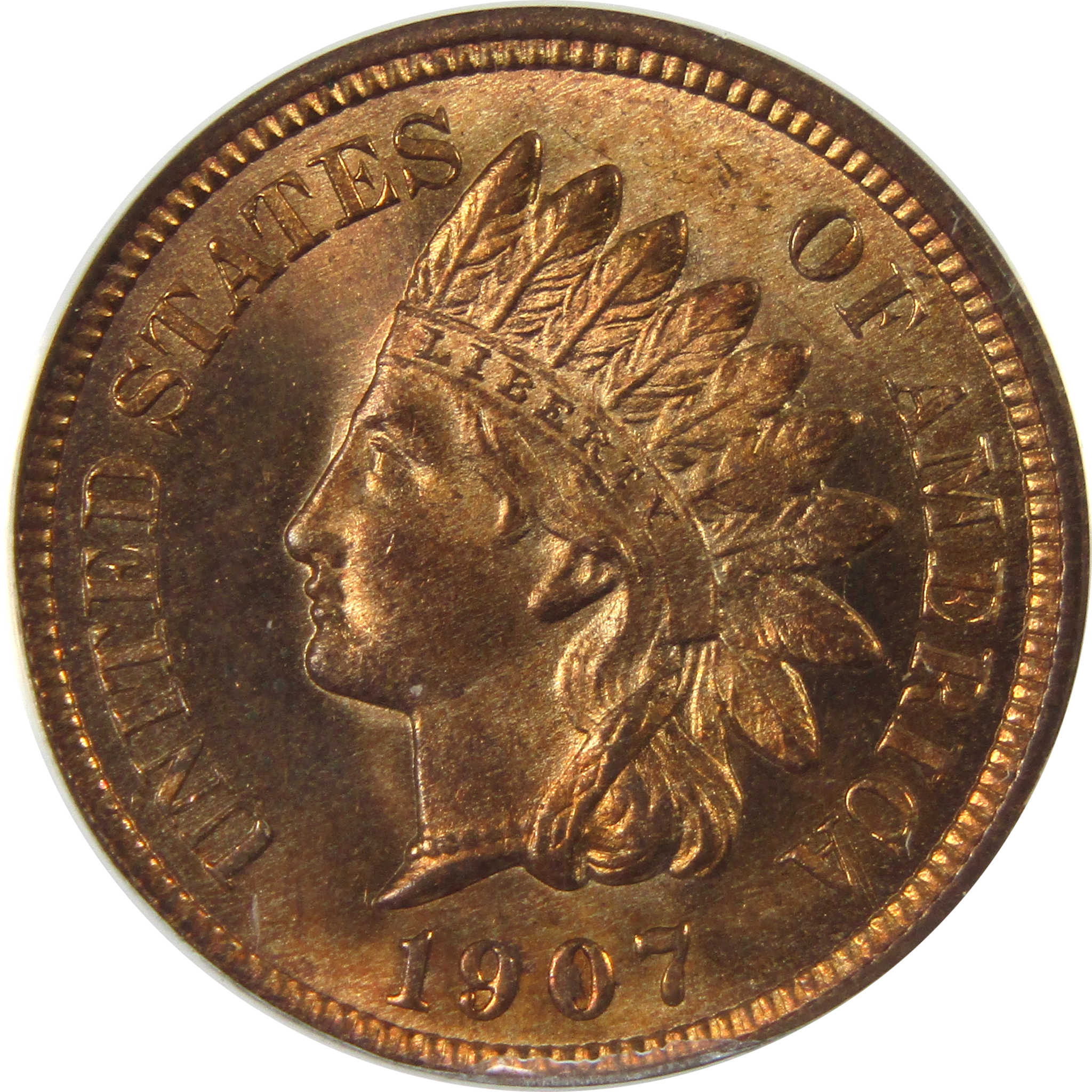 1907 Indian Head Cent MS 64 RB ANACS 1c Uncirculated SKU:I14949