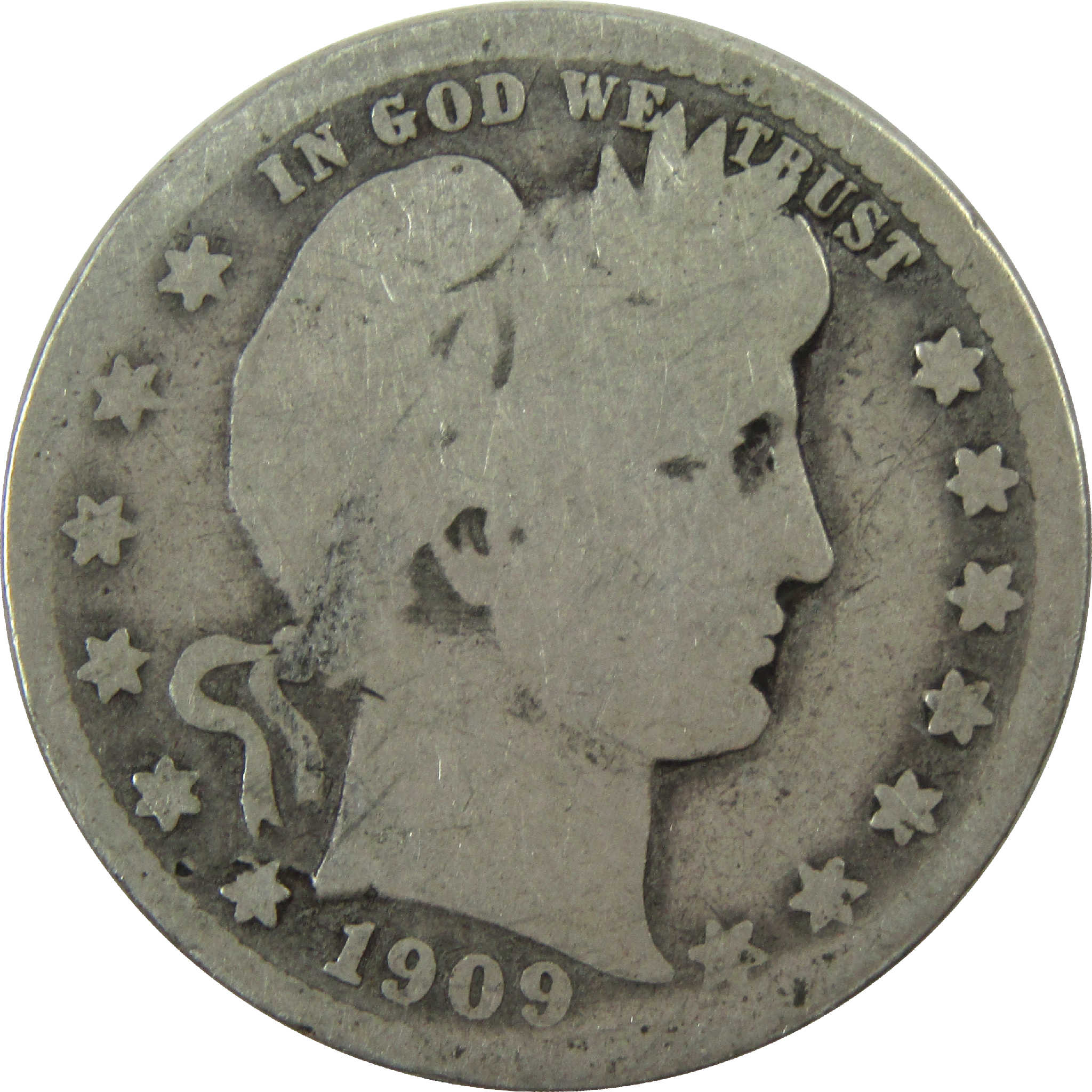 1909 D Barber Quarter AG About Good Silver 25c Coin SKU:I13194