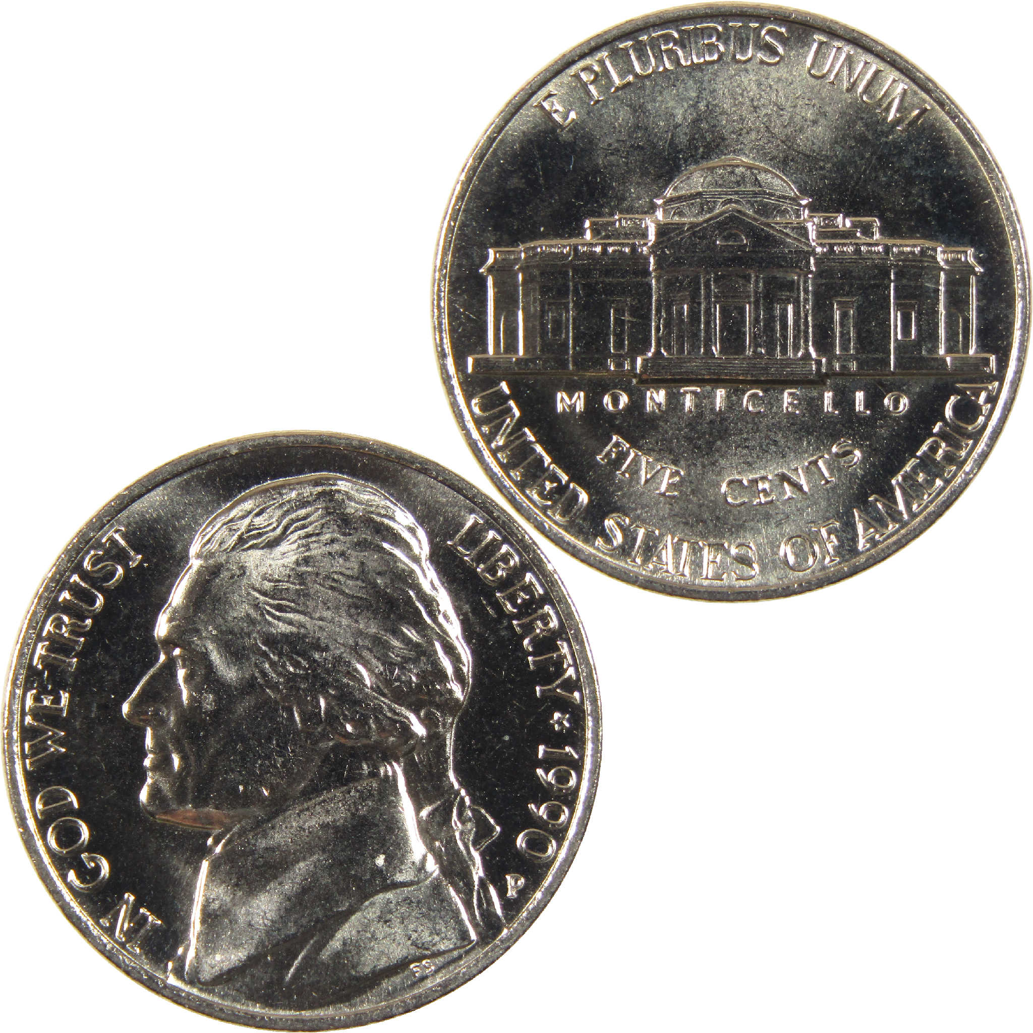 1990 P Jefferson Nickel BU Uncirculated 5c Coin