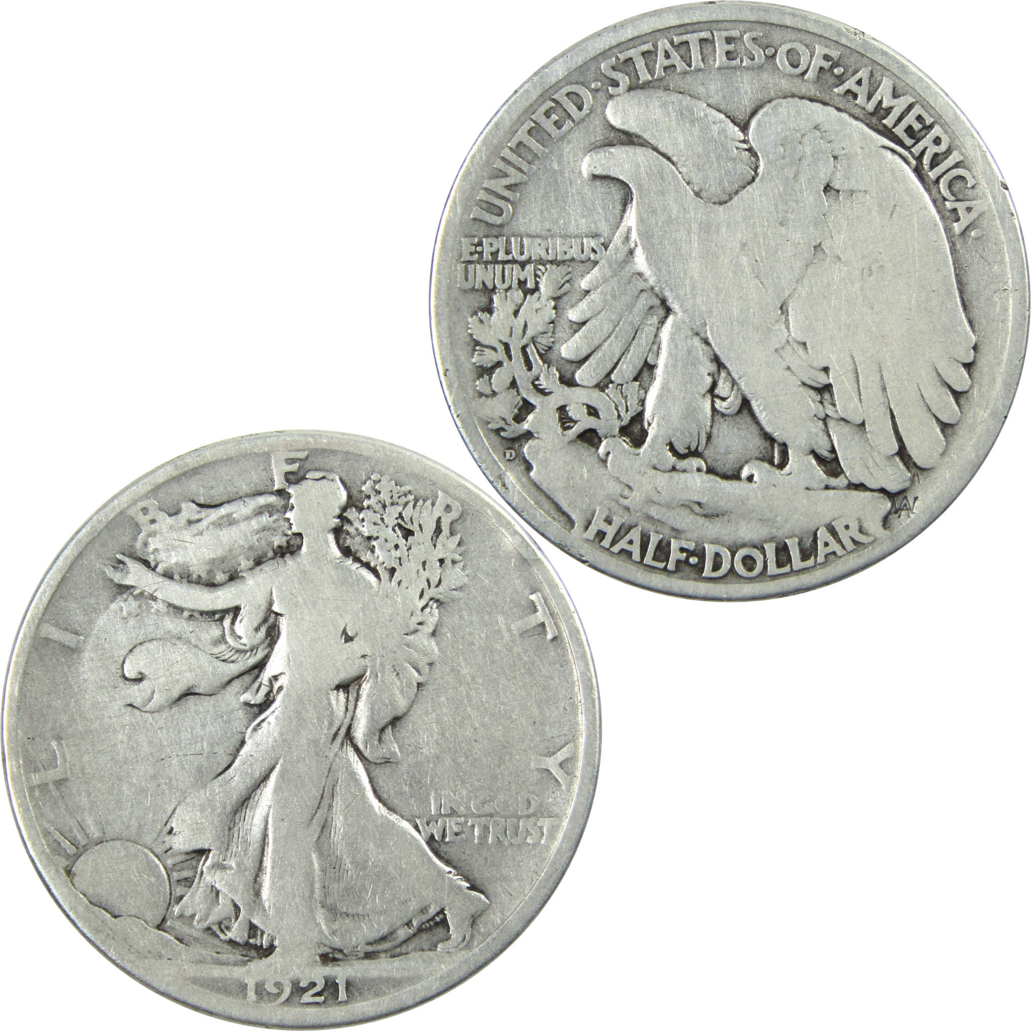 1921 D Liberty Walking Half Dollar VG Details Silver 50c SKU:I13883