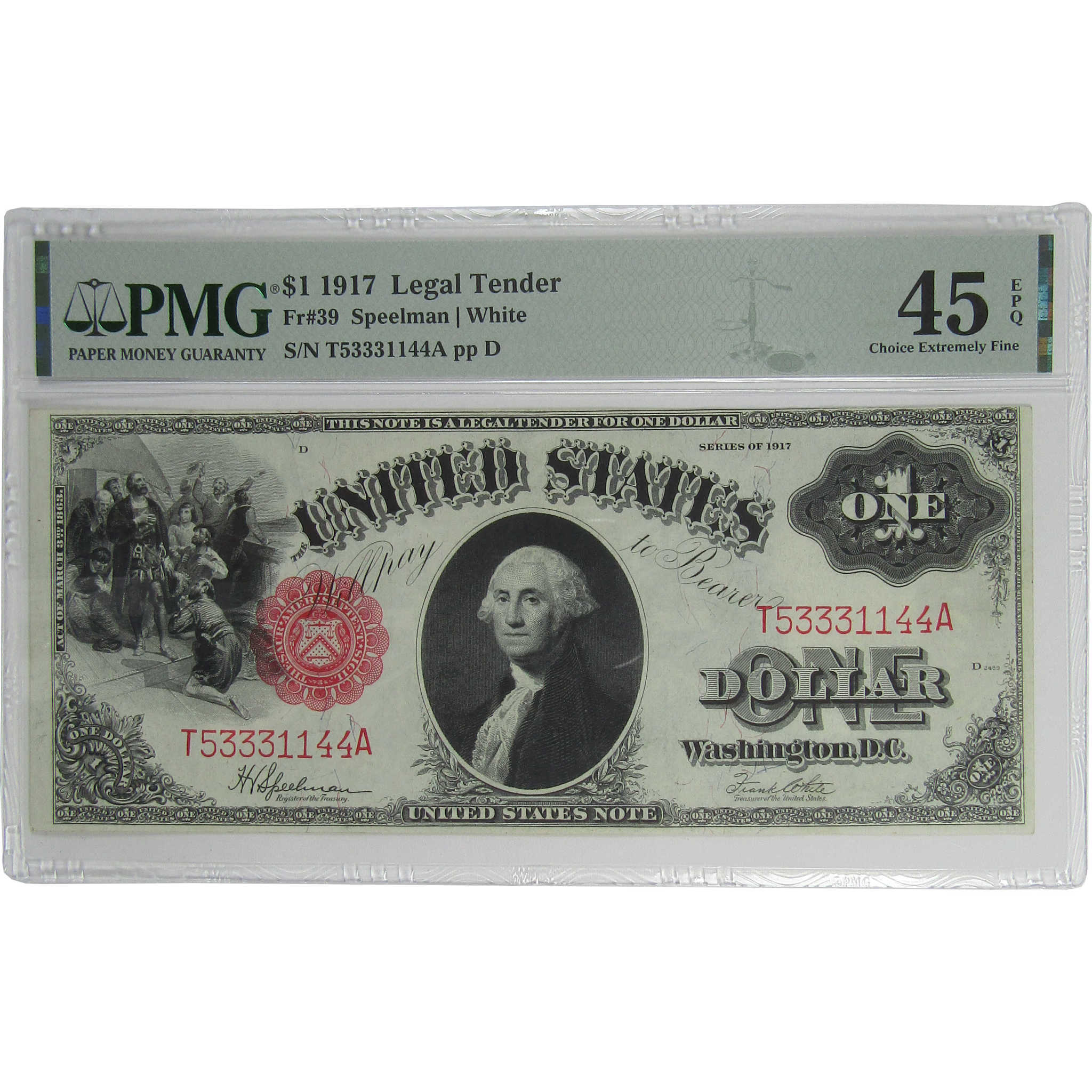 1917 $1 Legal Tender Note Fr 39 Extremely Fine 45 EPQ PMG Currency