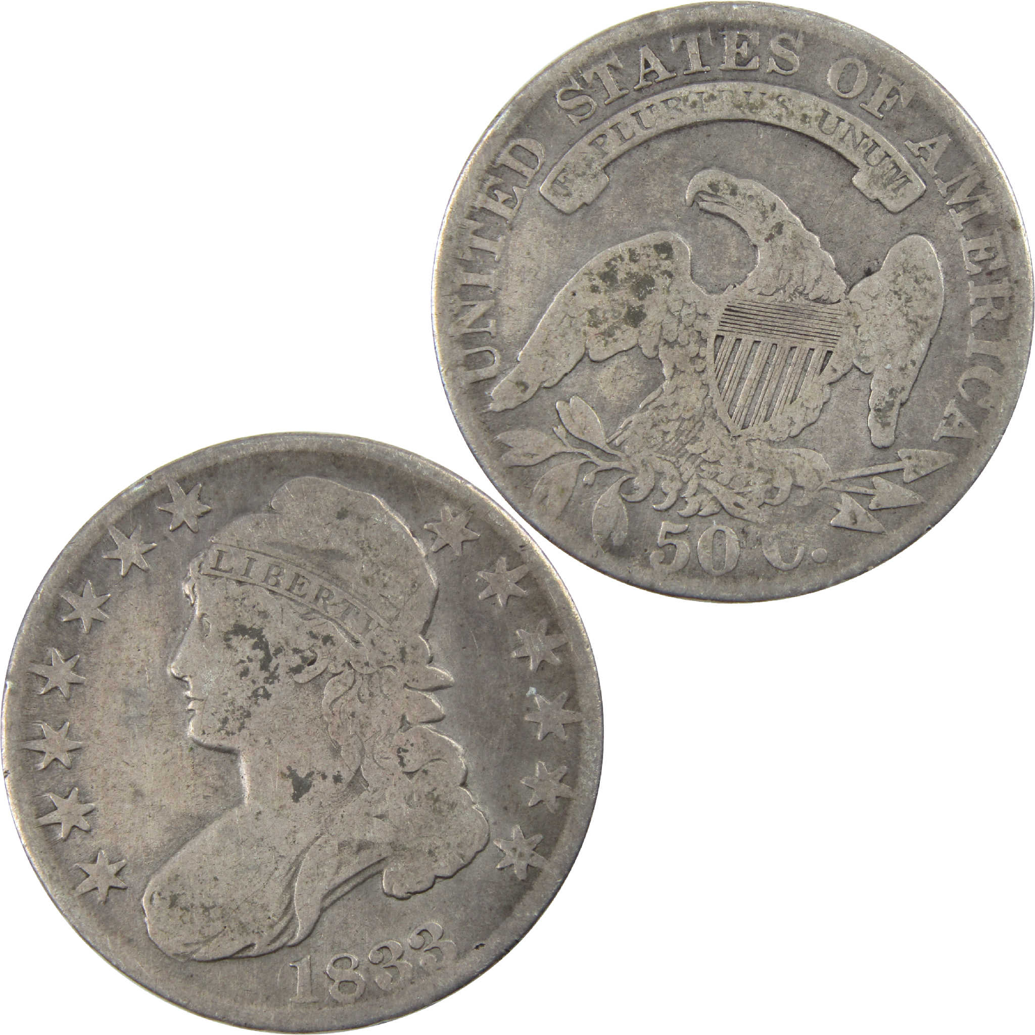 1833 Capped Bust Half Dollar AG About Good Silver 50c Coin SKU:I11760