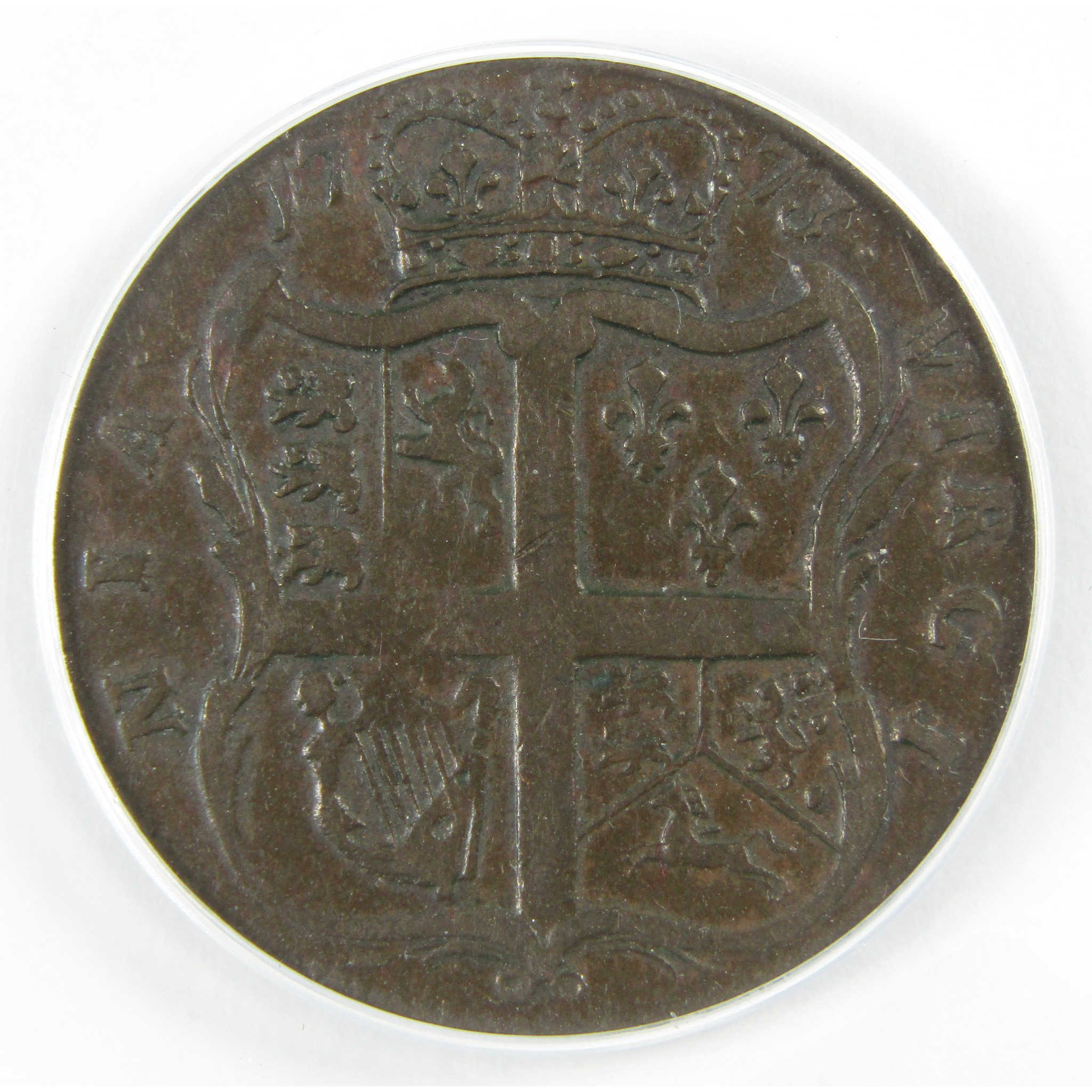 1773 No Period Virginia Half Penny VF 35 ANACS Colonial SKU:I25641