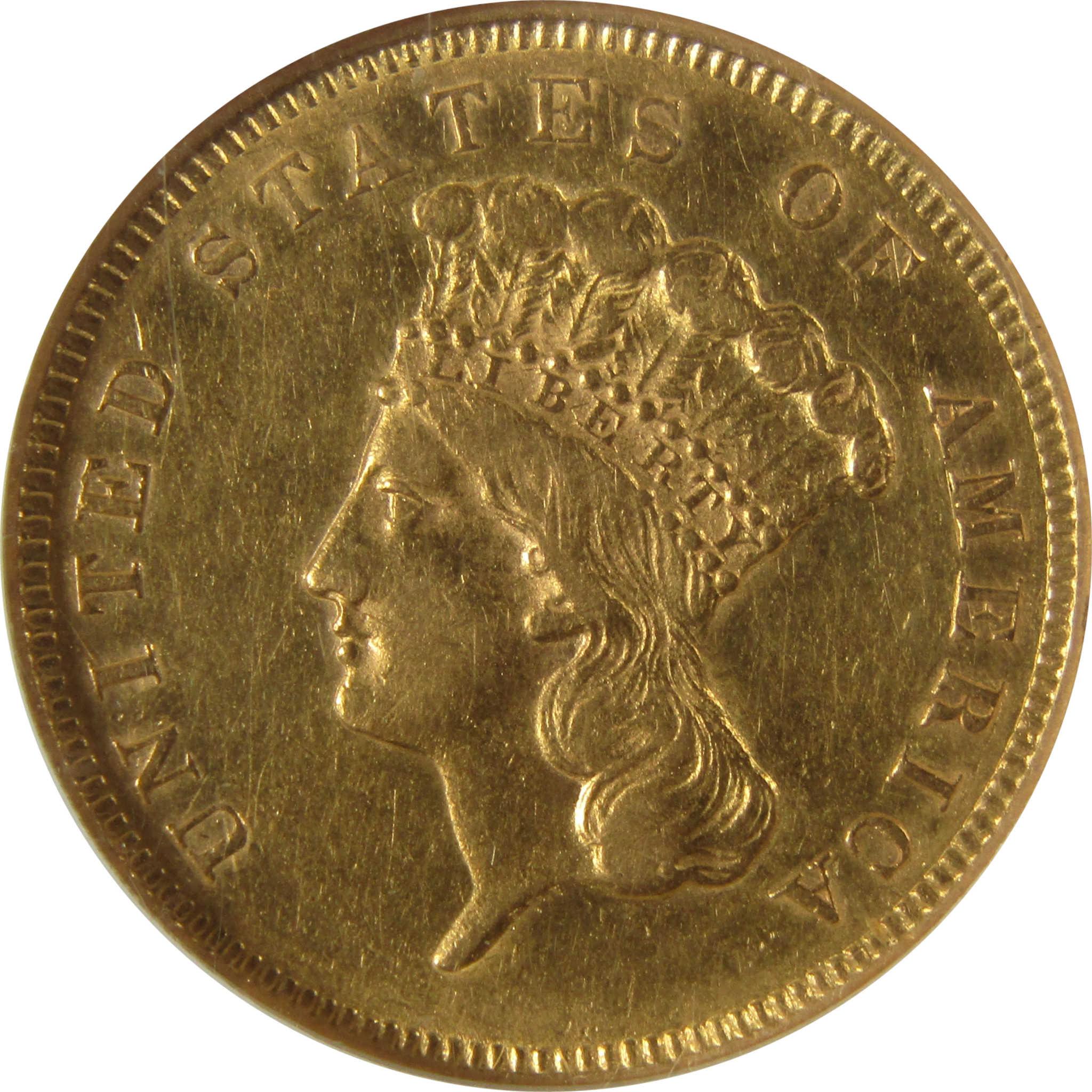 1855 Indian Princess Head Gold $3 AU 53 NGC Coin SKU:CP901