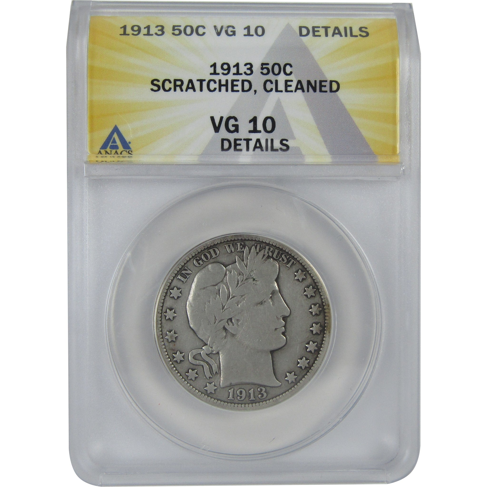 1913 Barber Half Dollar VG 10 Details ANACS Silver 50c Coin SKU:I16175