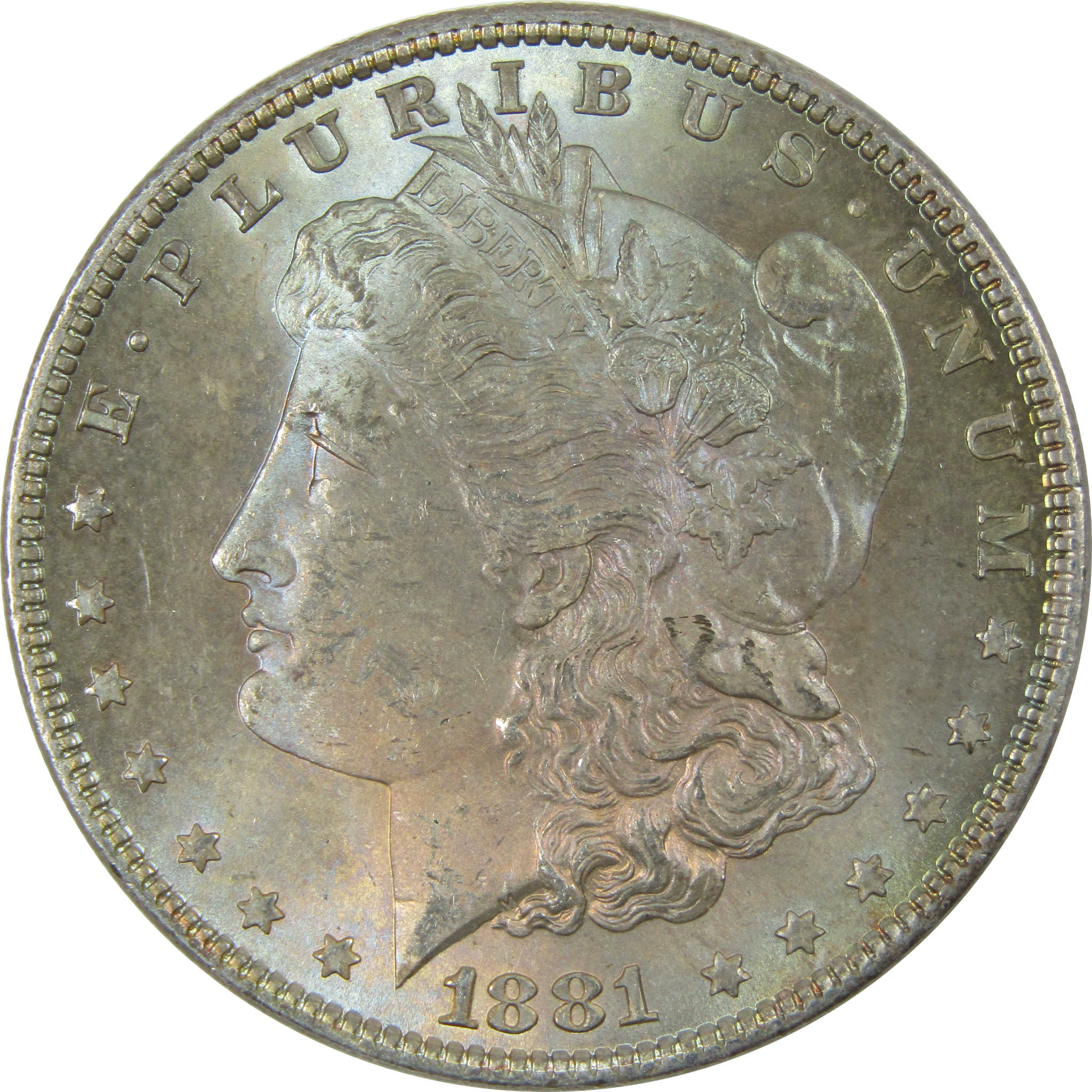 1881 Morgan Dollar BU Choice Uncirculated Toned Reverse SKU:I14937