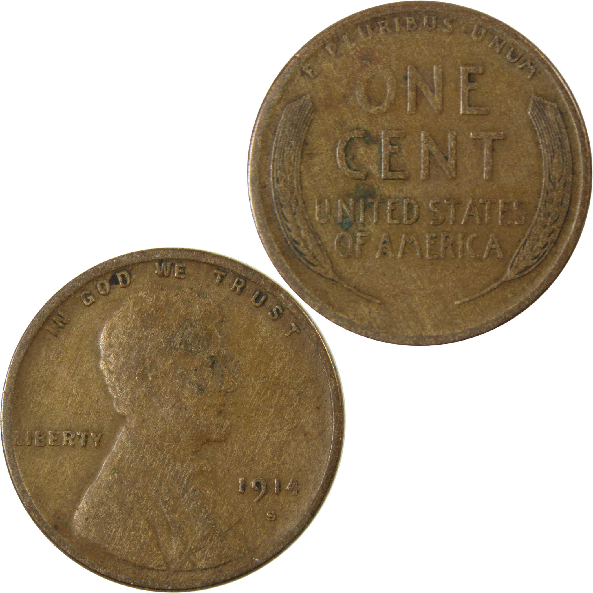 1914 S Lincoln Wheat Cent F Fine Penny 1c Coin Collectible SKU:I28143