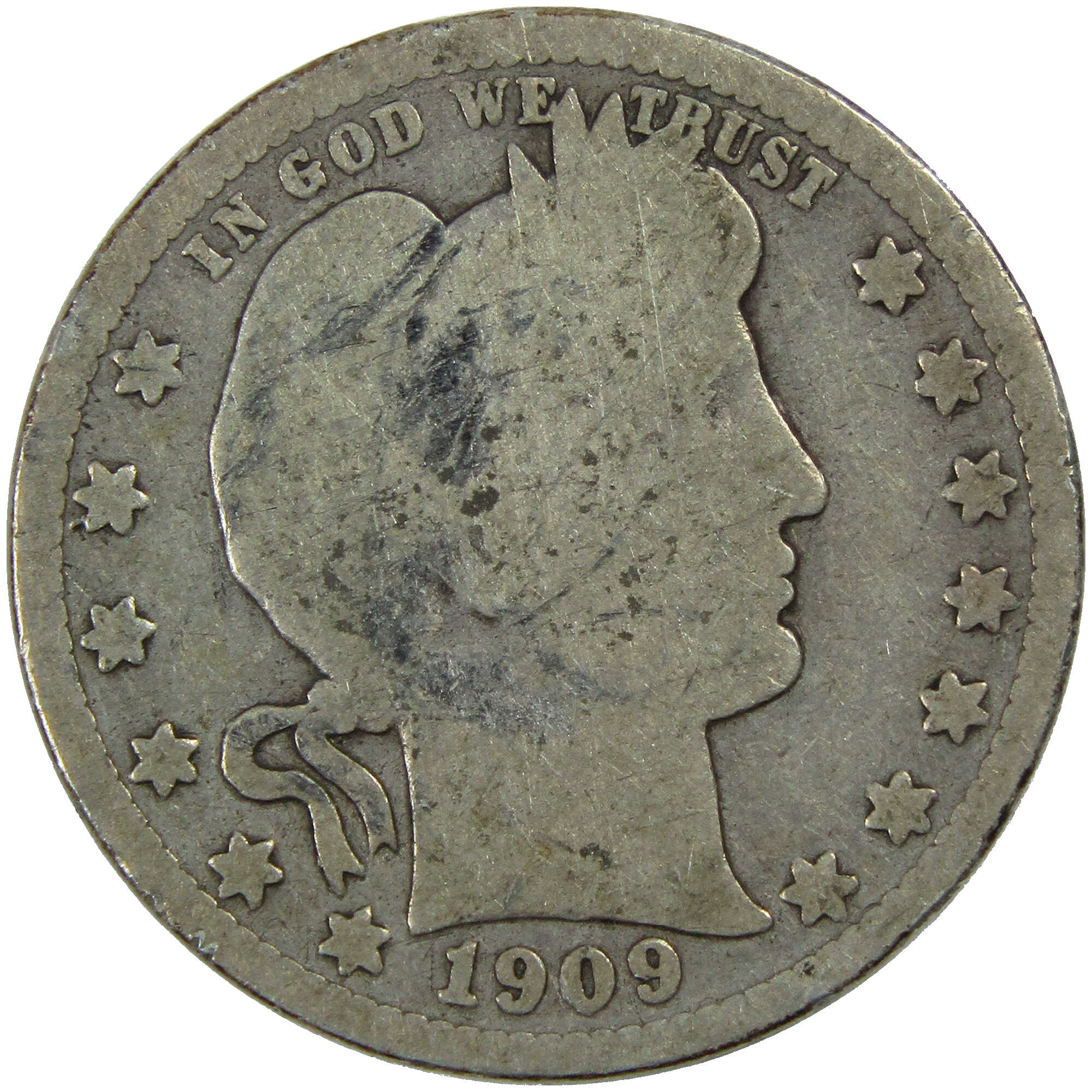 1909 S Barber Quarter AG About Good Silver 25c Coin SKU:I12698