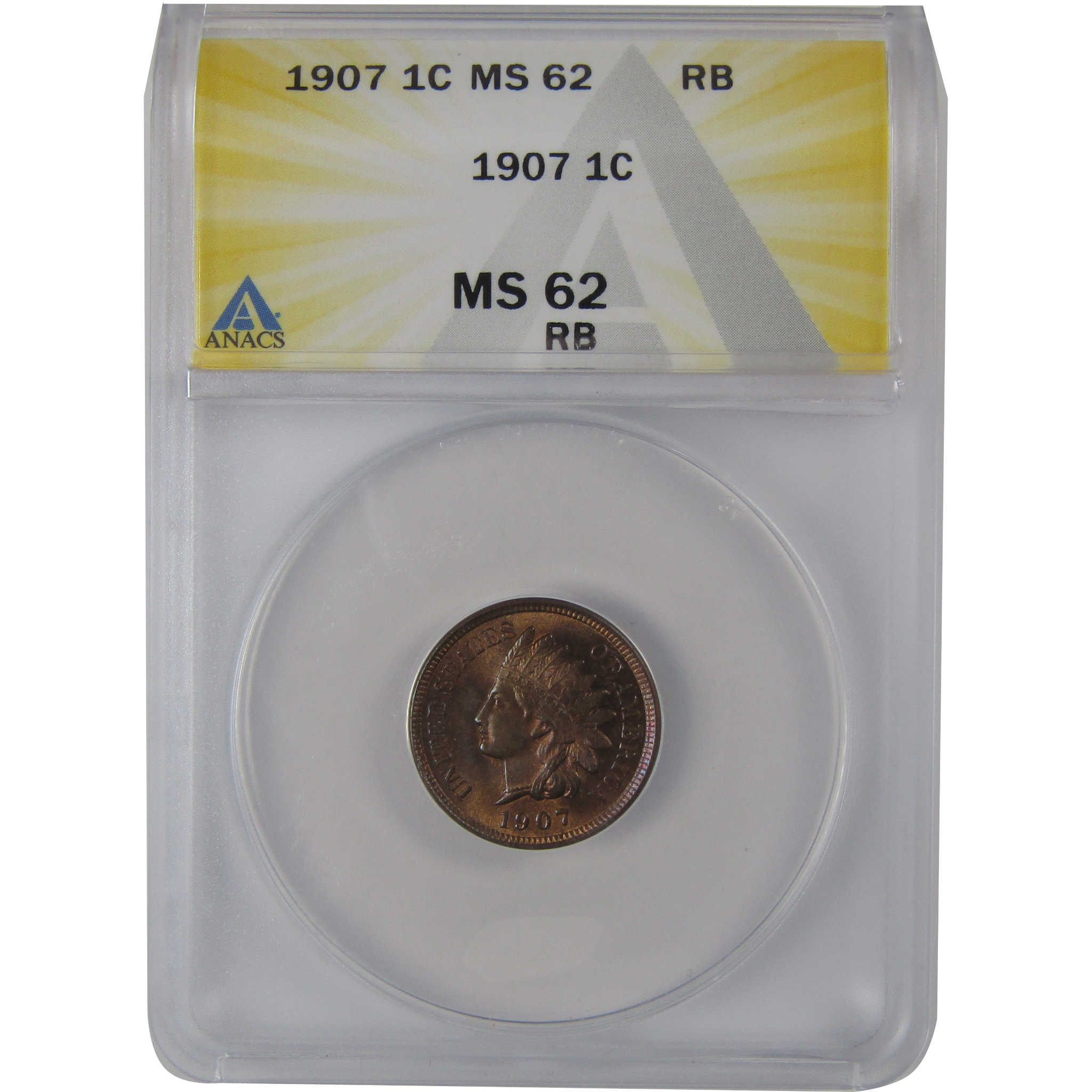 1907 Indian Head Cent MS 62 RB ANACS Penny Uncirculated SKU:CP182