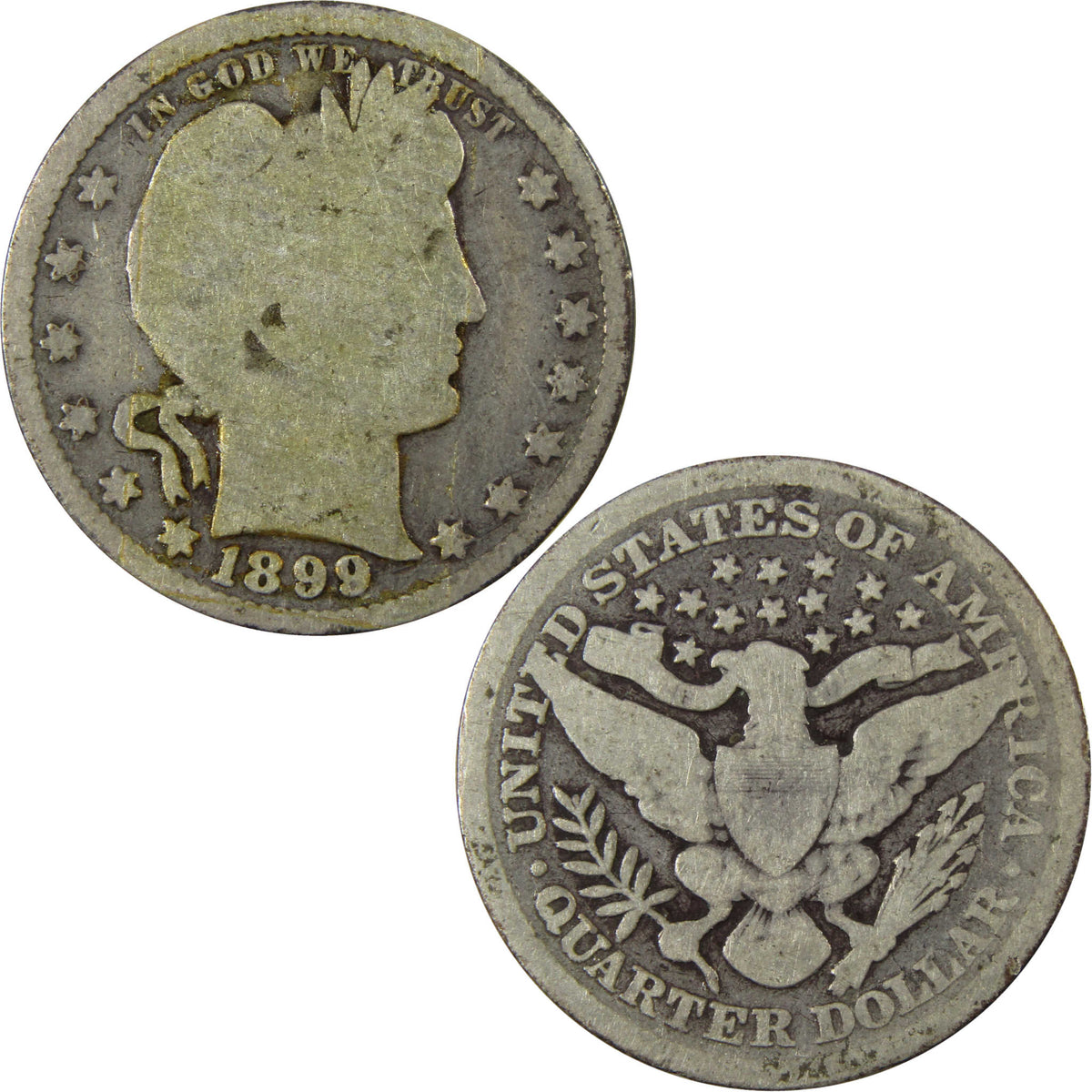 1899 Barber Silver Quarter G Good 25c Coin Collectible SKU:I28506