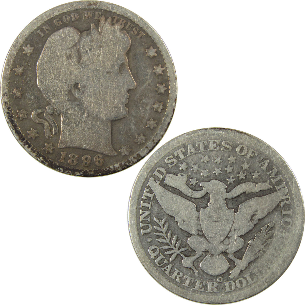 1896 O Barber Silver Quarter G Good Details 25c Coin SKU:I28537