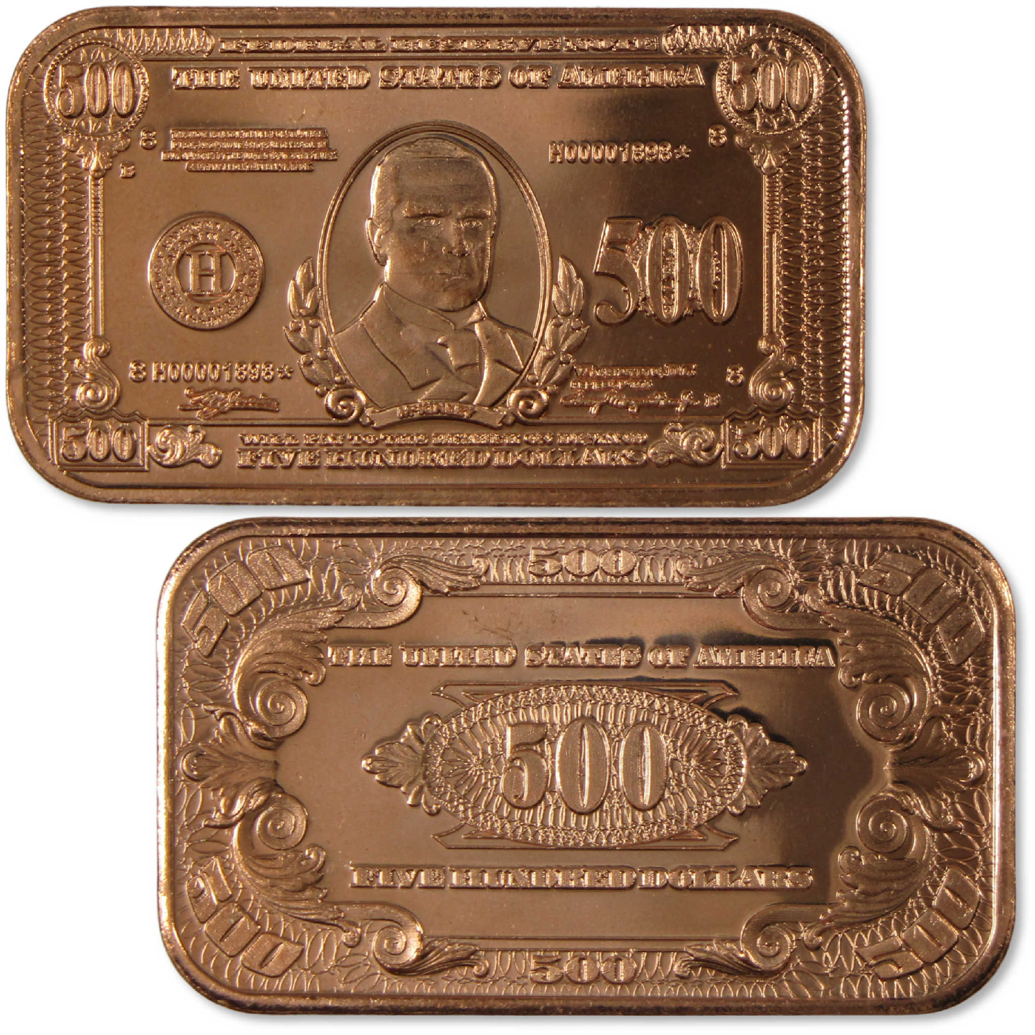 1934 $500 Federal Reserve Note-Shaped 1 oz .999 Copper Ingot Bar