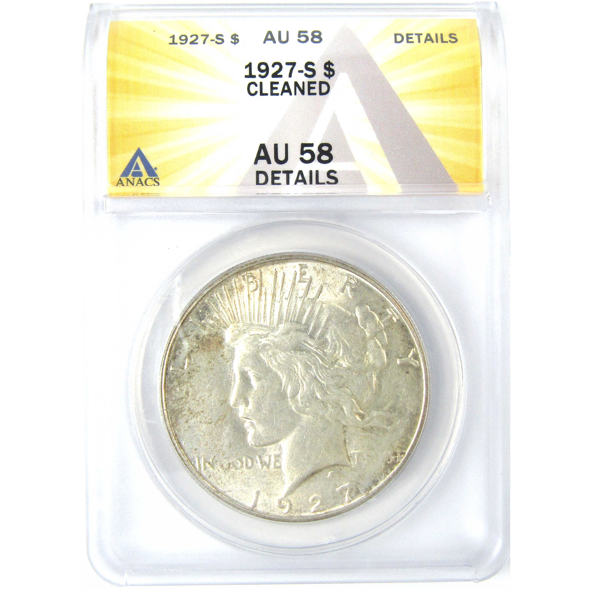 1927 S Peace Dollar AU 58 Details ANACS Silver $1 Coin SKU:I16248