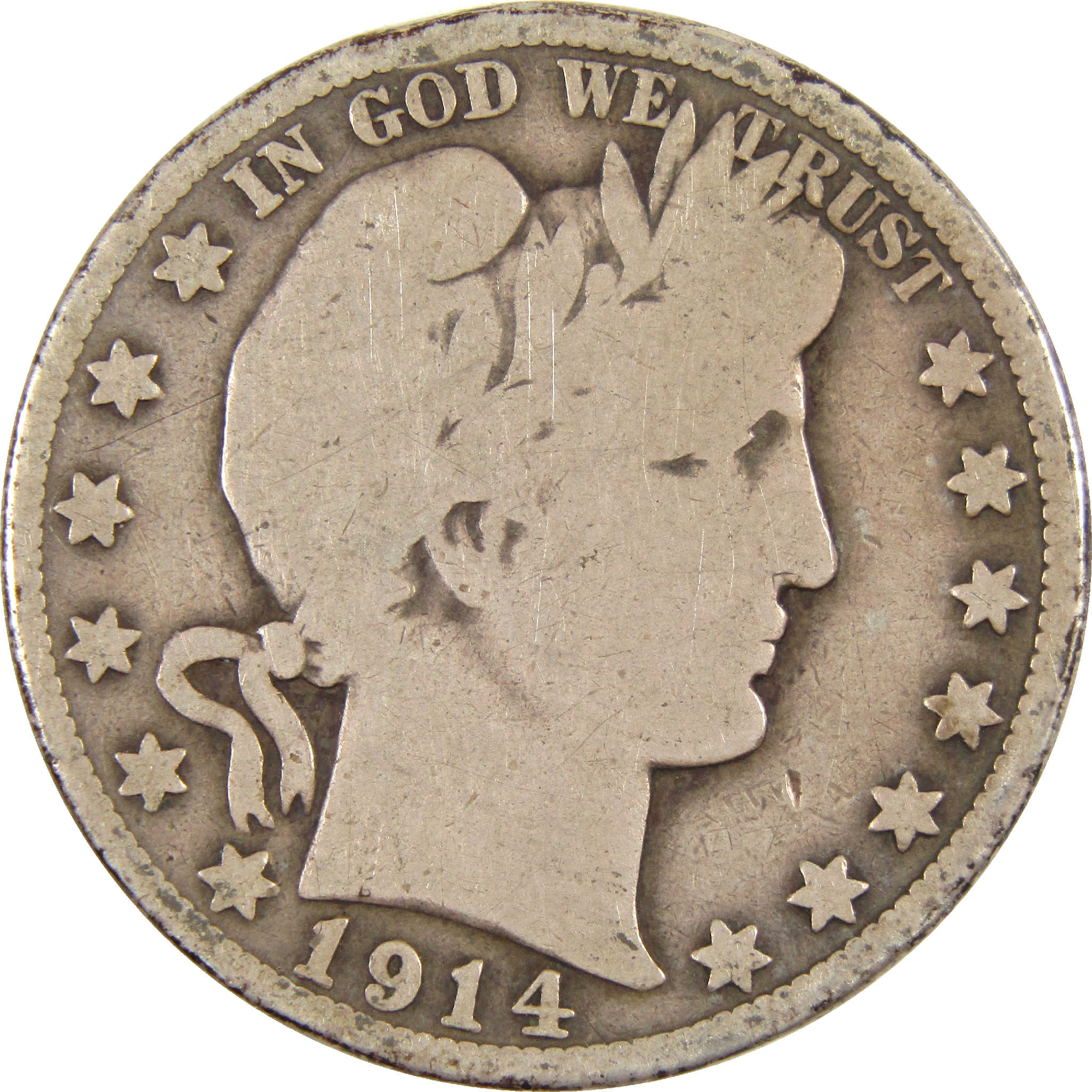 1914 S Barber Half Dollar G Good Silver 50c Coin