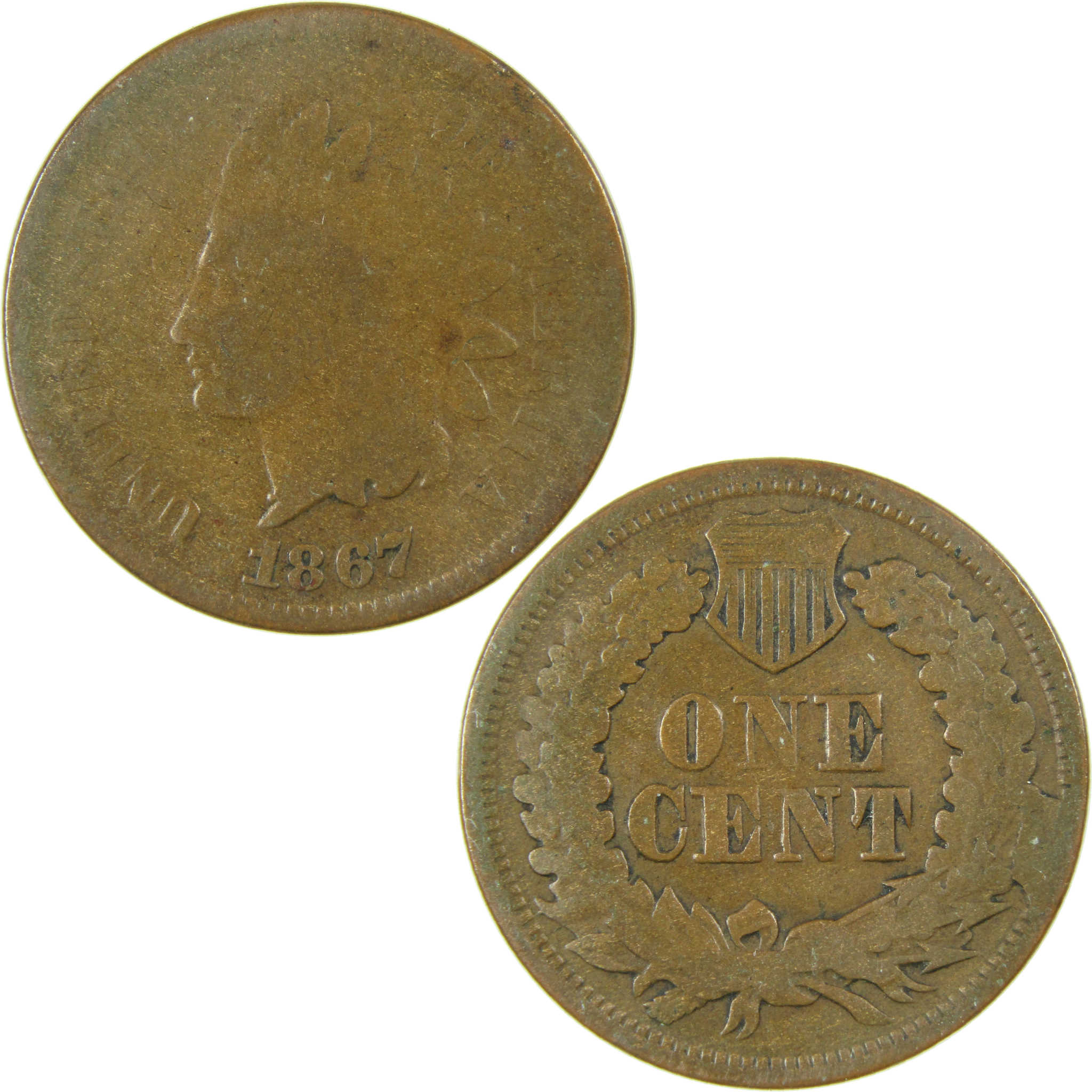 1867 Indian Head Cent G Good Penny 1c Coin Cud Mint Error SKU:I27816