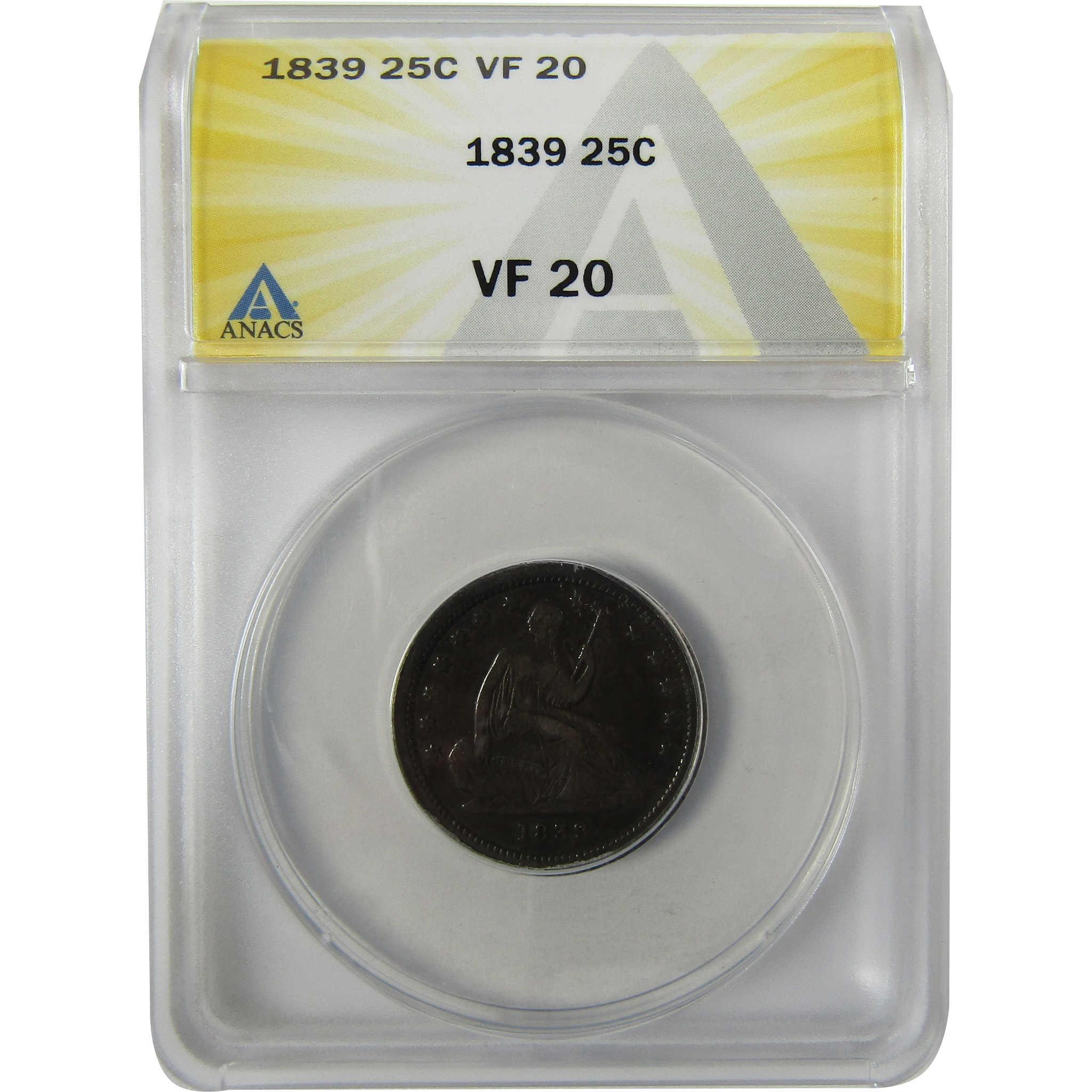 1839 Seated Liberty Silver Quarter VF 20 ANACS SKU:I28003