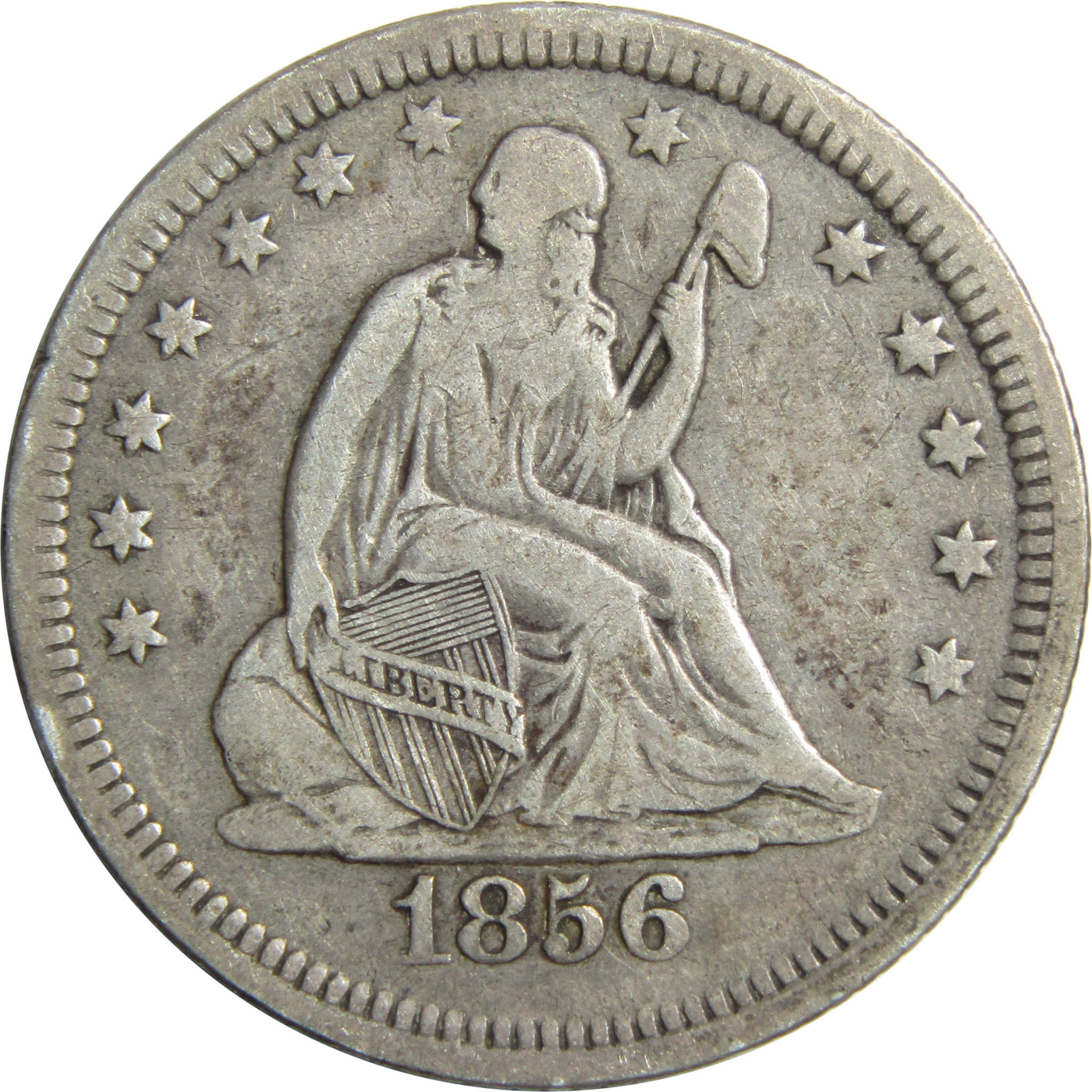 1856 Seated Liberty Quarter VF Very Fine Silver 25c Coin SKU:I13233