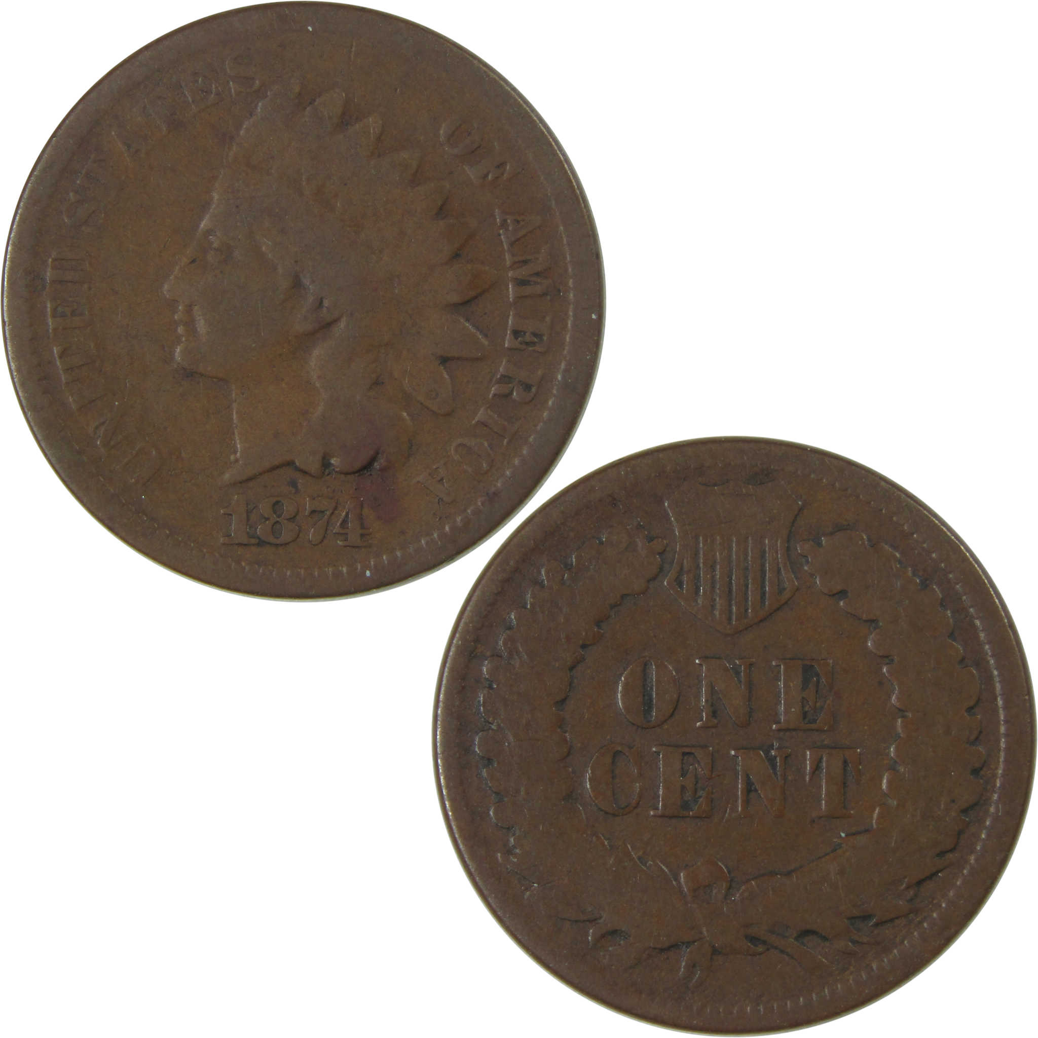 1874 Indian Head Cent G Good Penny 1c Coin Collectible SKU:I23857