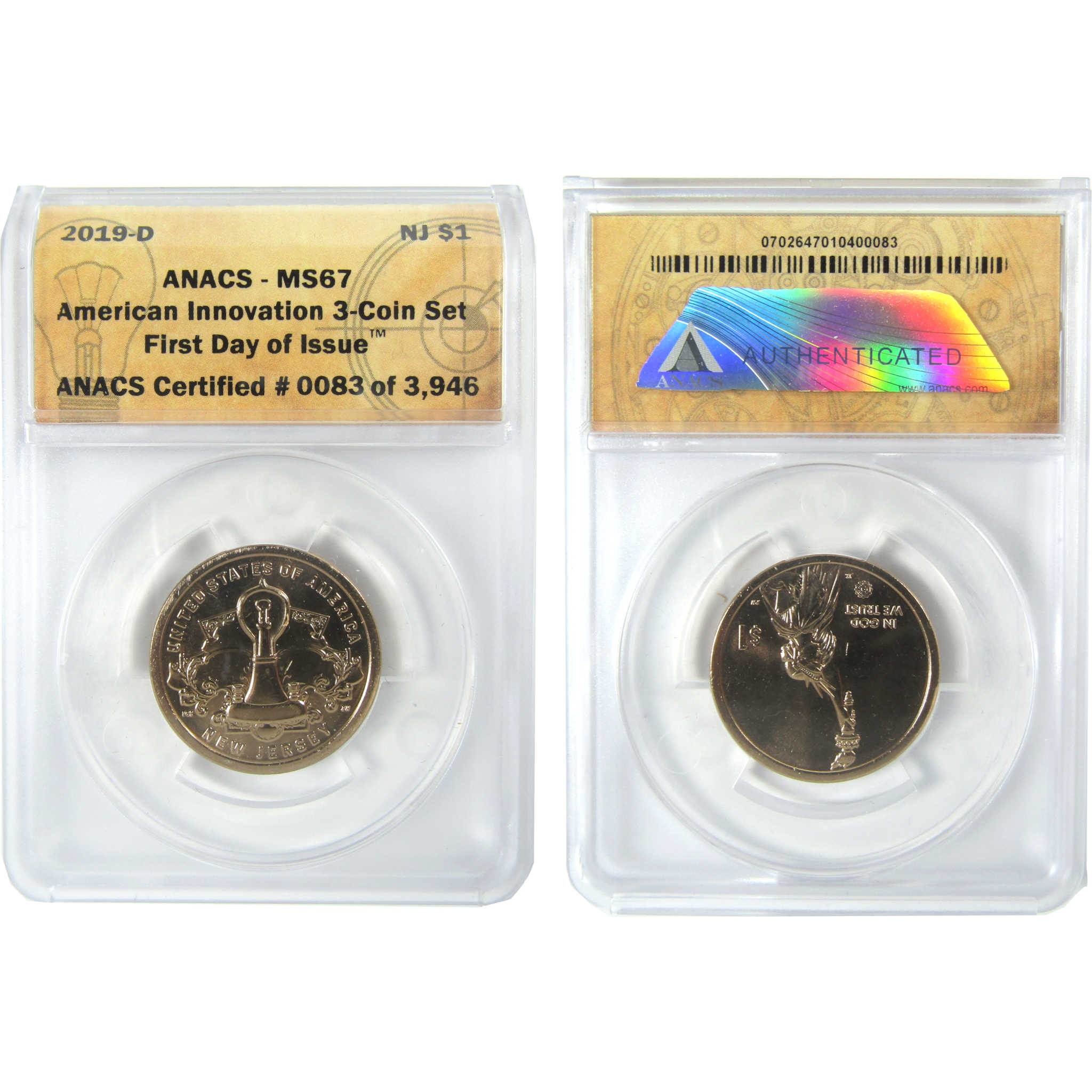 2019 PDS Light Bulb Innovation Dollar 3 Coin Set ANACS SKU:CPC9368