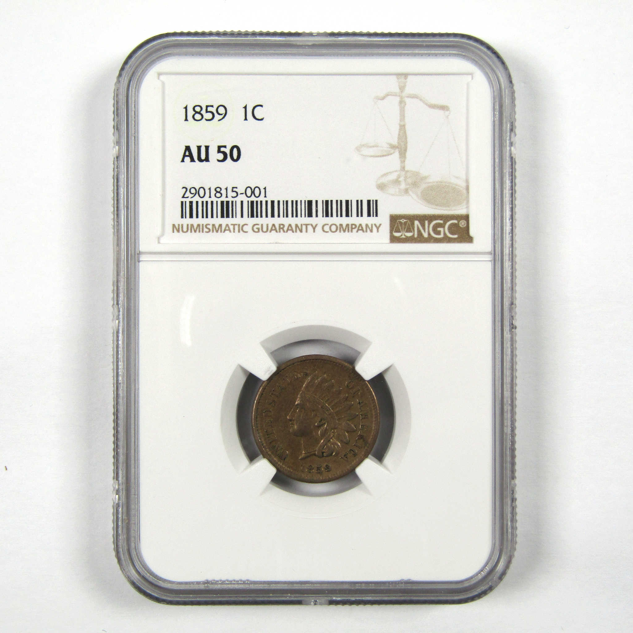 1859 Indian Head Cent AU 50 NGC Copper-Nickel Penny 1c Coin SKU:I9272