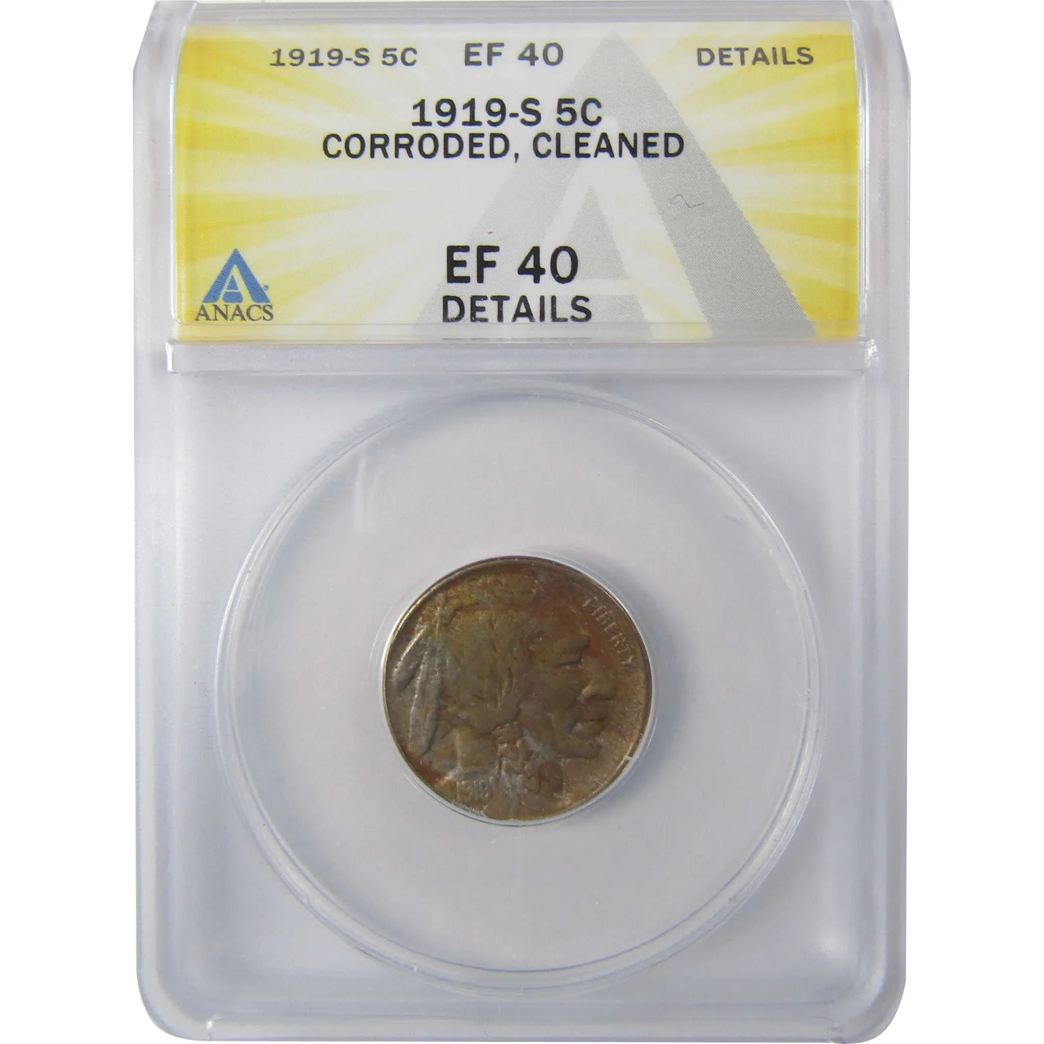 1919 S Indian Head Buffalo Nickel EF 40 Details ANACS SKU:I25425