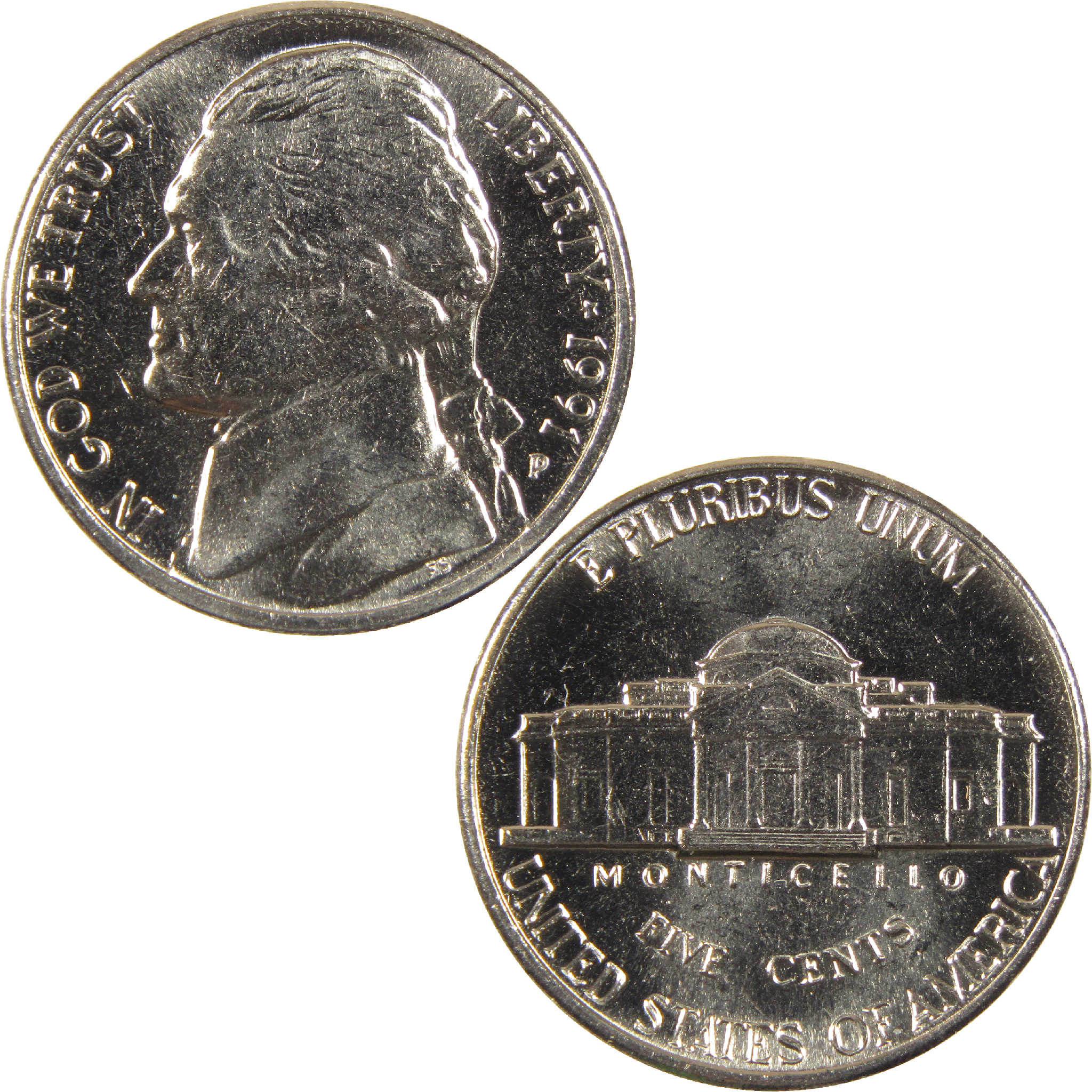 1991 P Jefferson Nickel BU Uncirculated 5c Coin