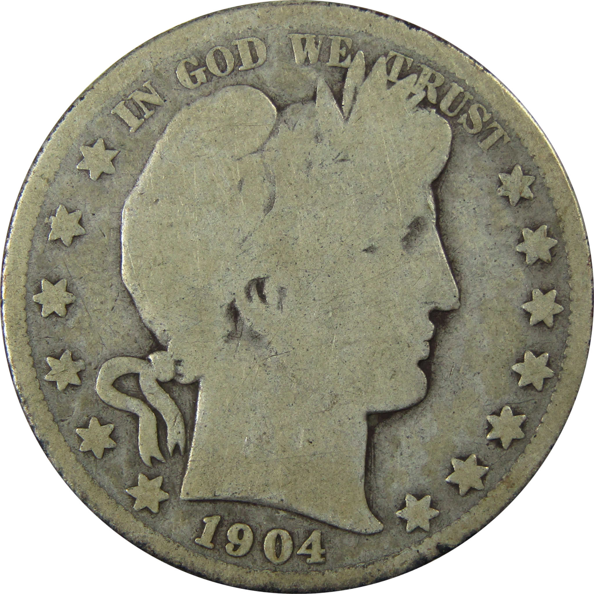 1904 S Barber Silver Half Dollar G Good 50c Coin SKU:I25958