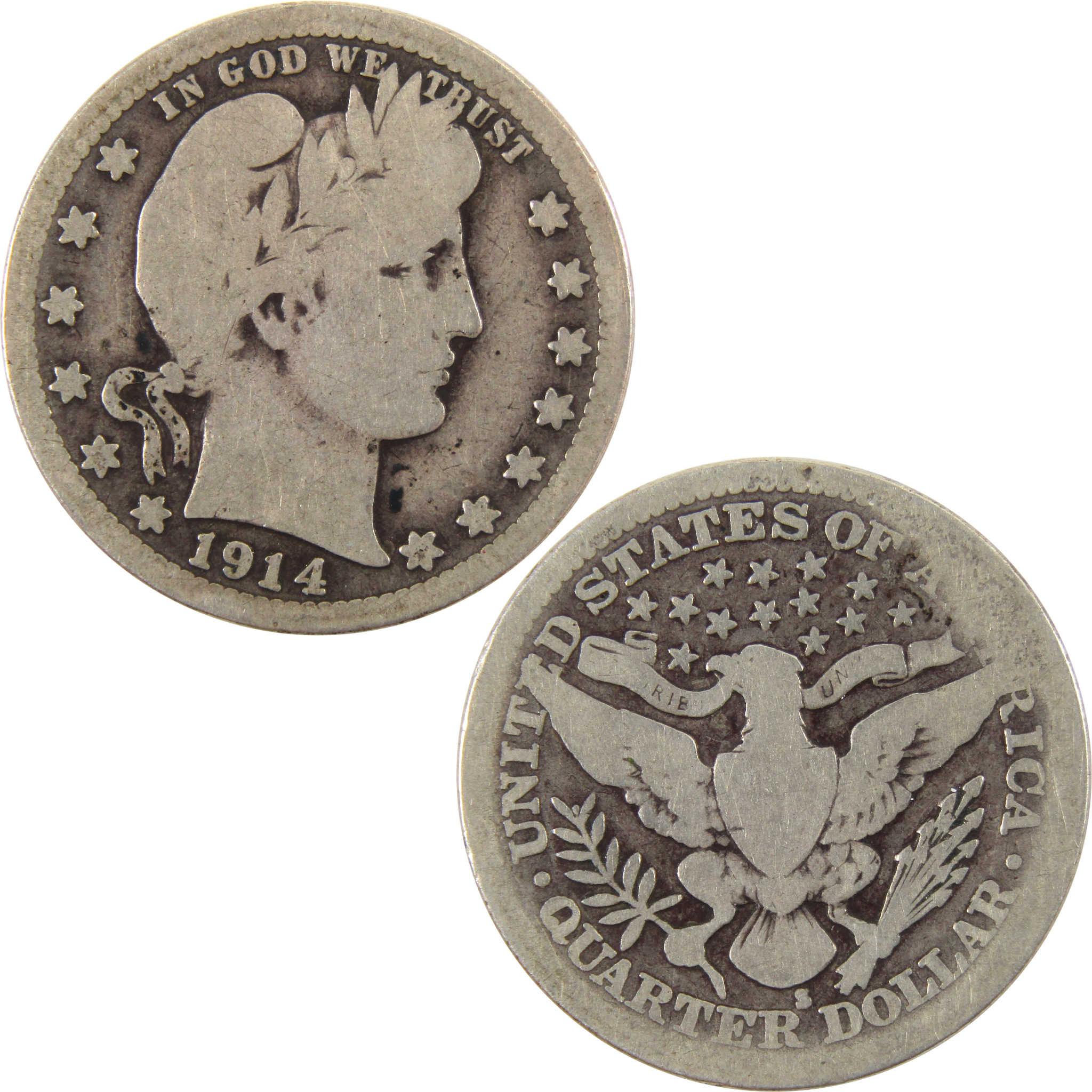1914 S Barber Quarter AG About Good 90% Silver 25c Coin SKU:I9971