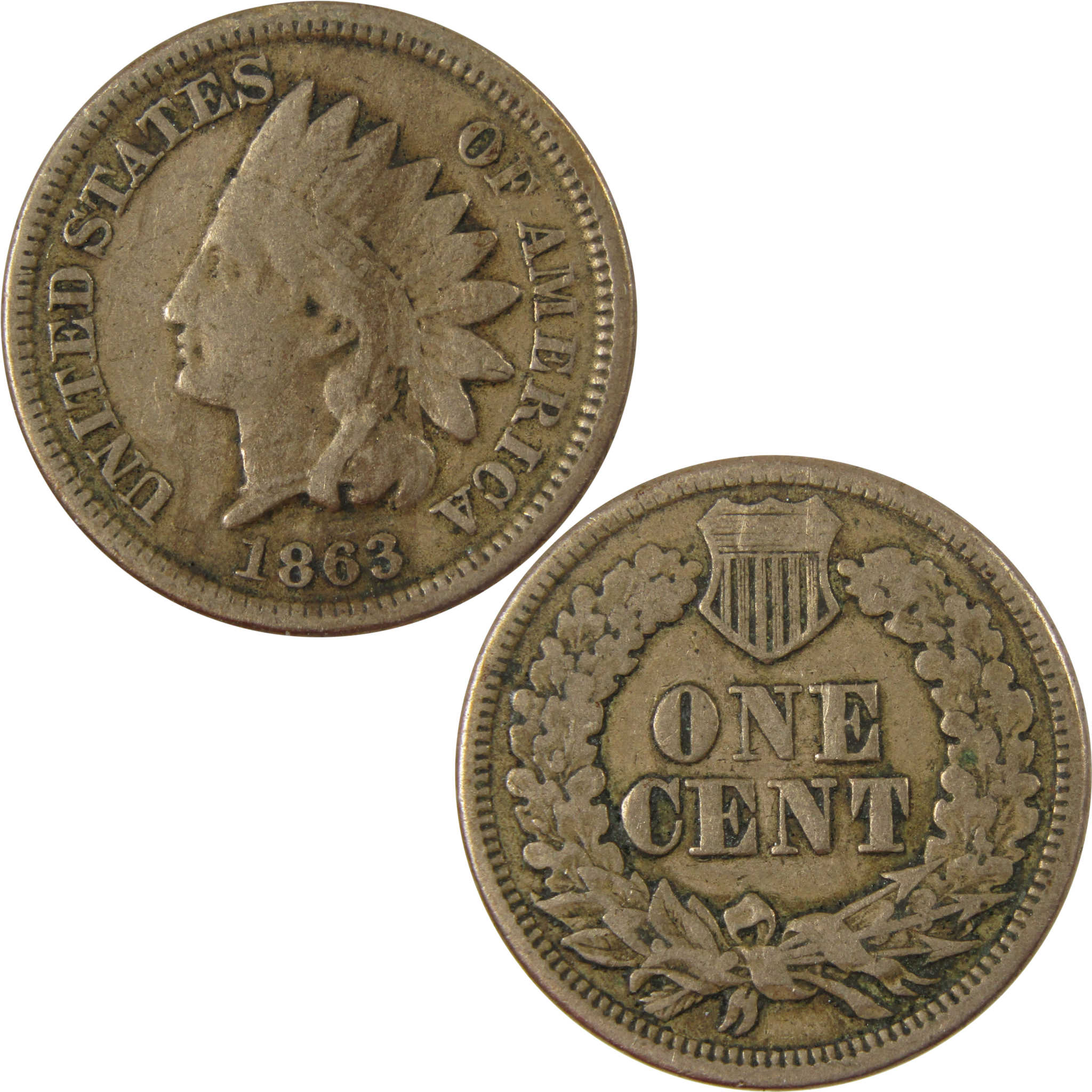 1863 Indian Head Cent VG Very Good Details Penny 1c Coin SKU:CP1239