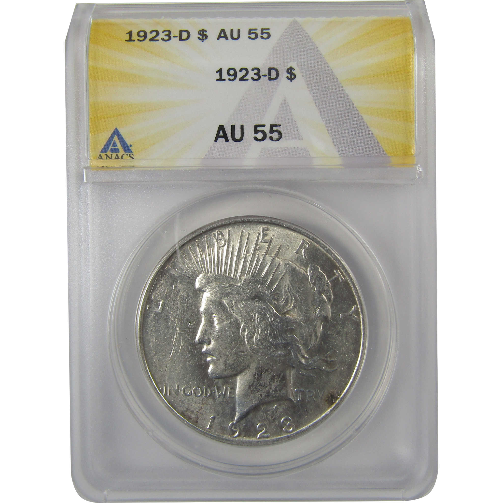 1923 D Peace Dollar AU 55 ANACS Silver $1 Coin SKU:I20886