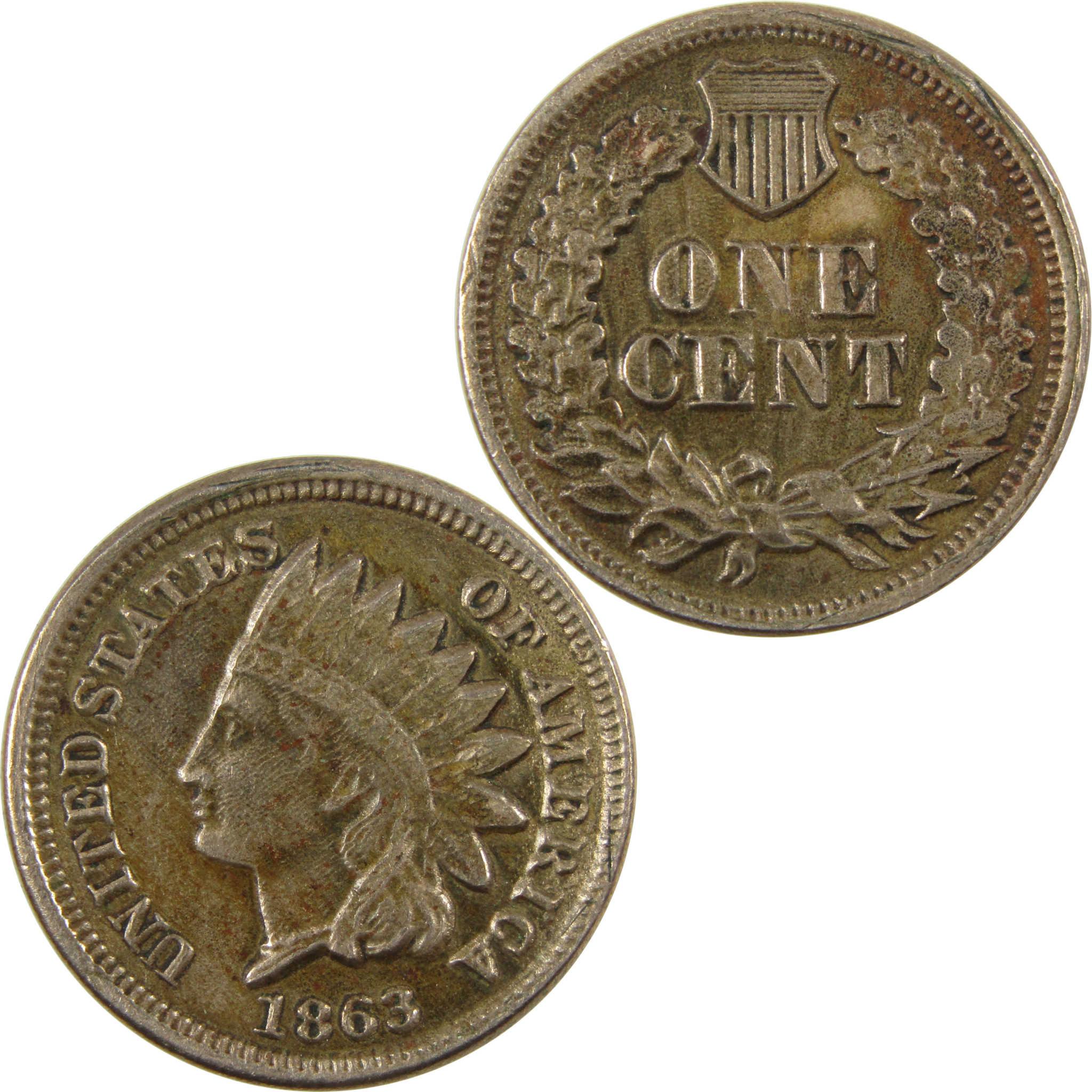 1863 Indian Head Cent XF EF Extremely Fine Details Penny SKU:CP1147