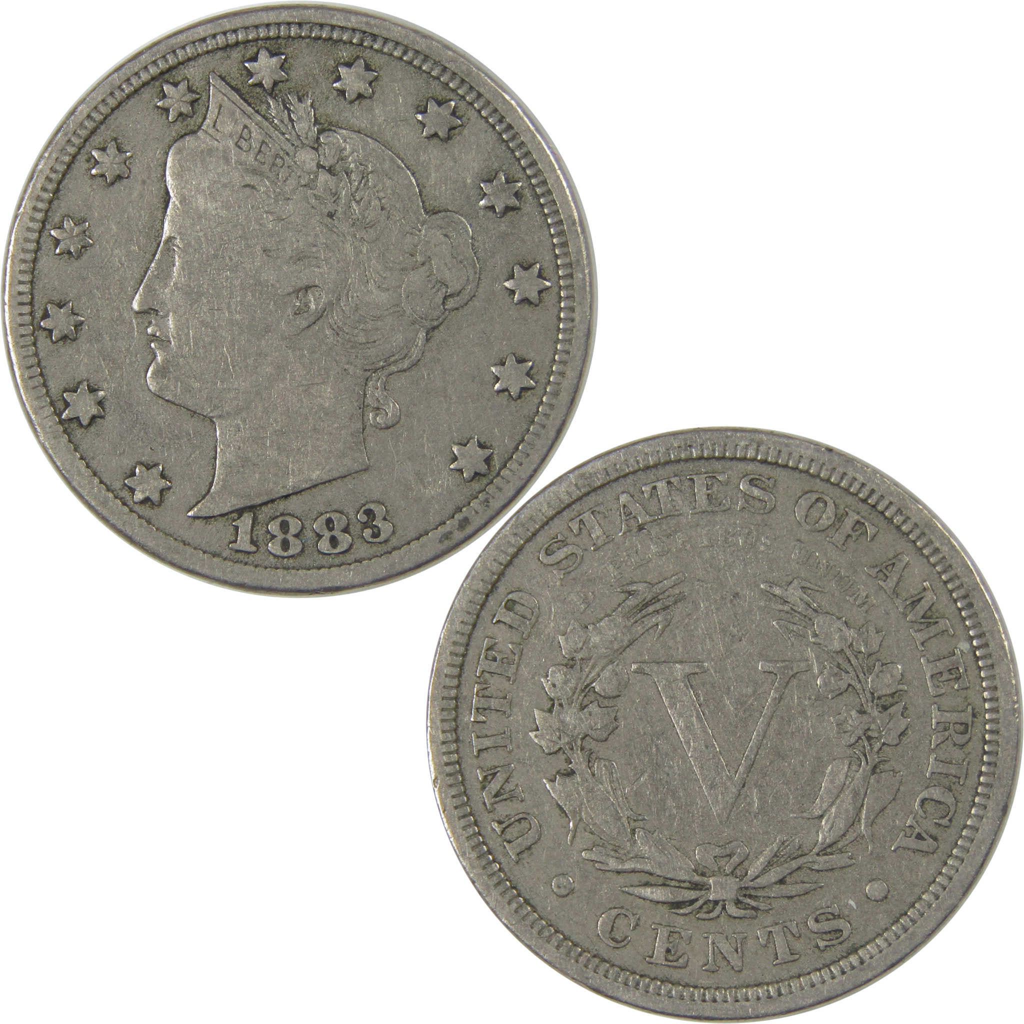 1883 With Cents Liberty Head V Nickel F Fine 5c Coin SKU:CP10