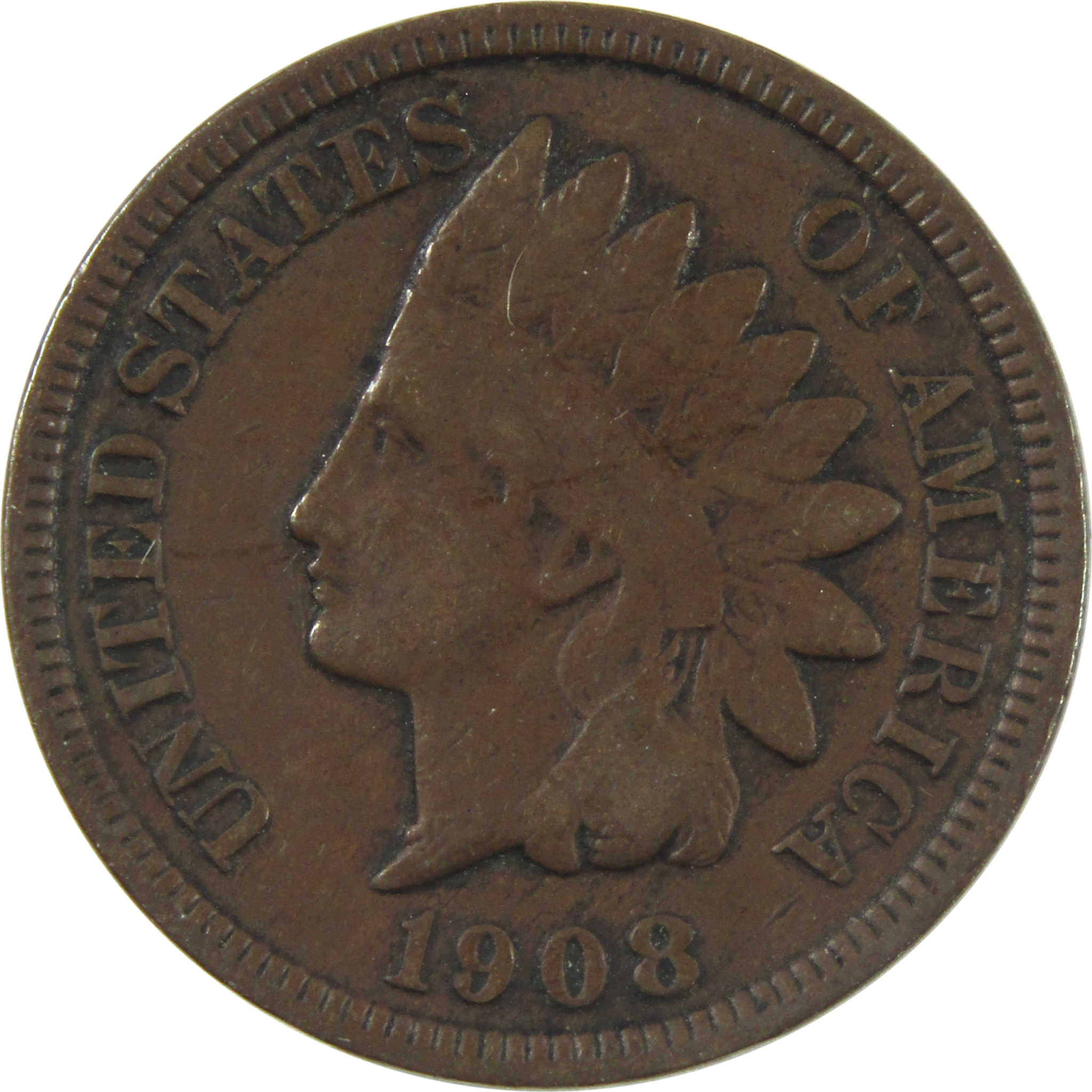 1908 S Indian Head Cent VF Very Fine Penny 1c Coin SKU:I14919