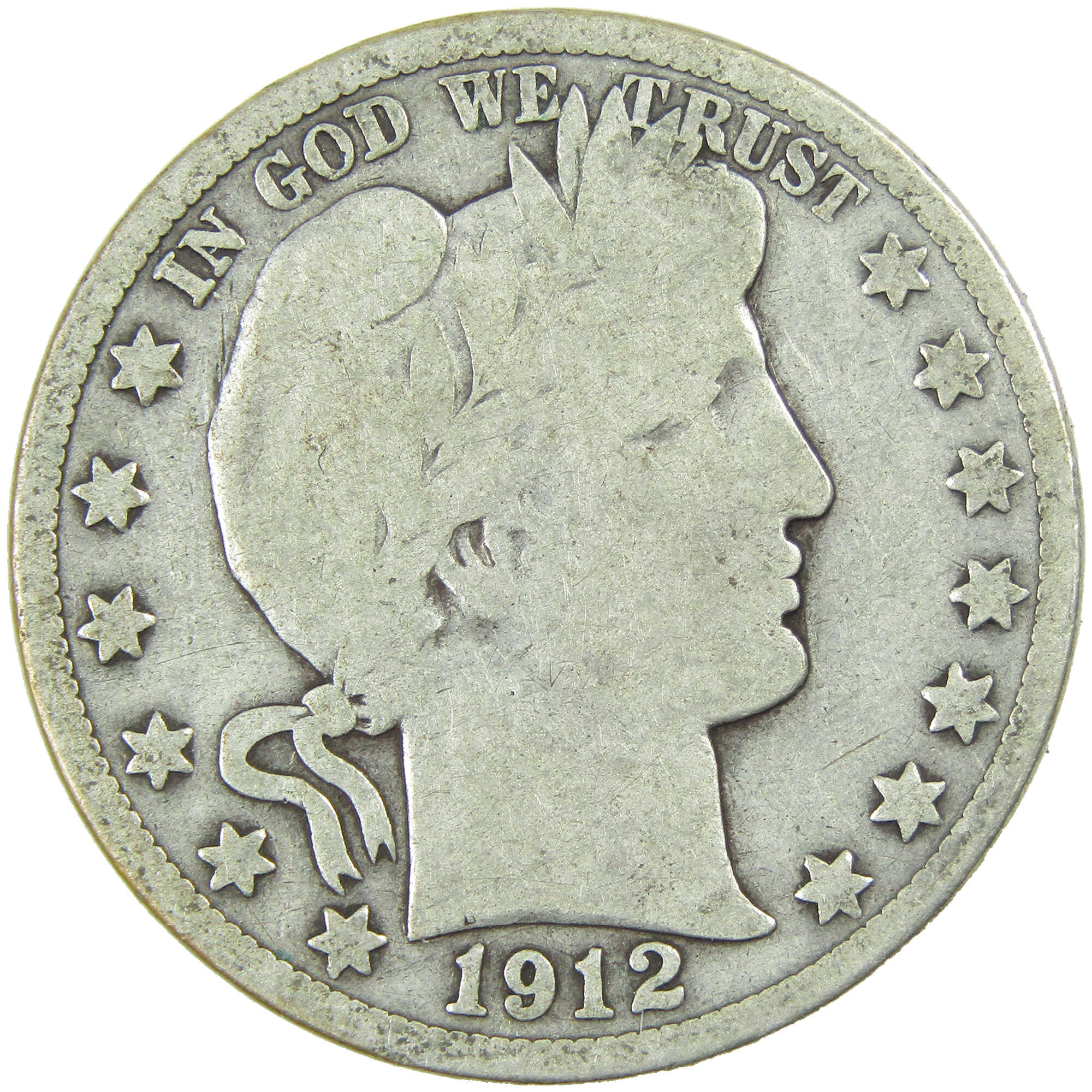1912 D Barber Half Dollar G Good Silver 50c Coin SKU:I12742