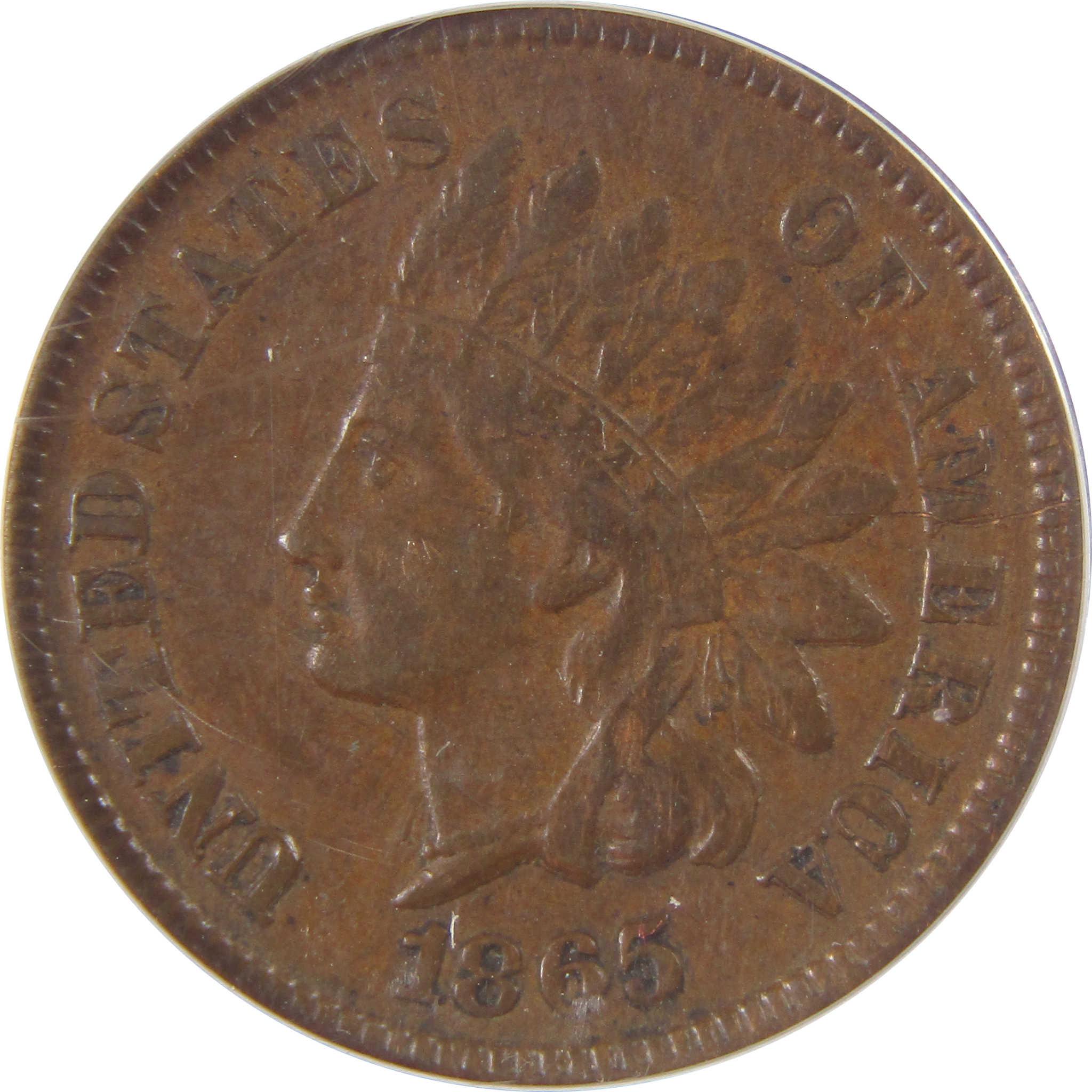 1865 Indian Head Cent VF 30 Details ANACS Penny 1c Coin SKU:I25557