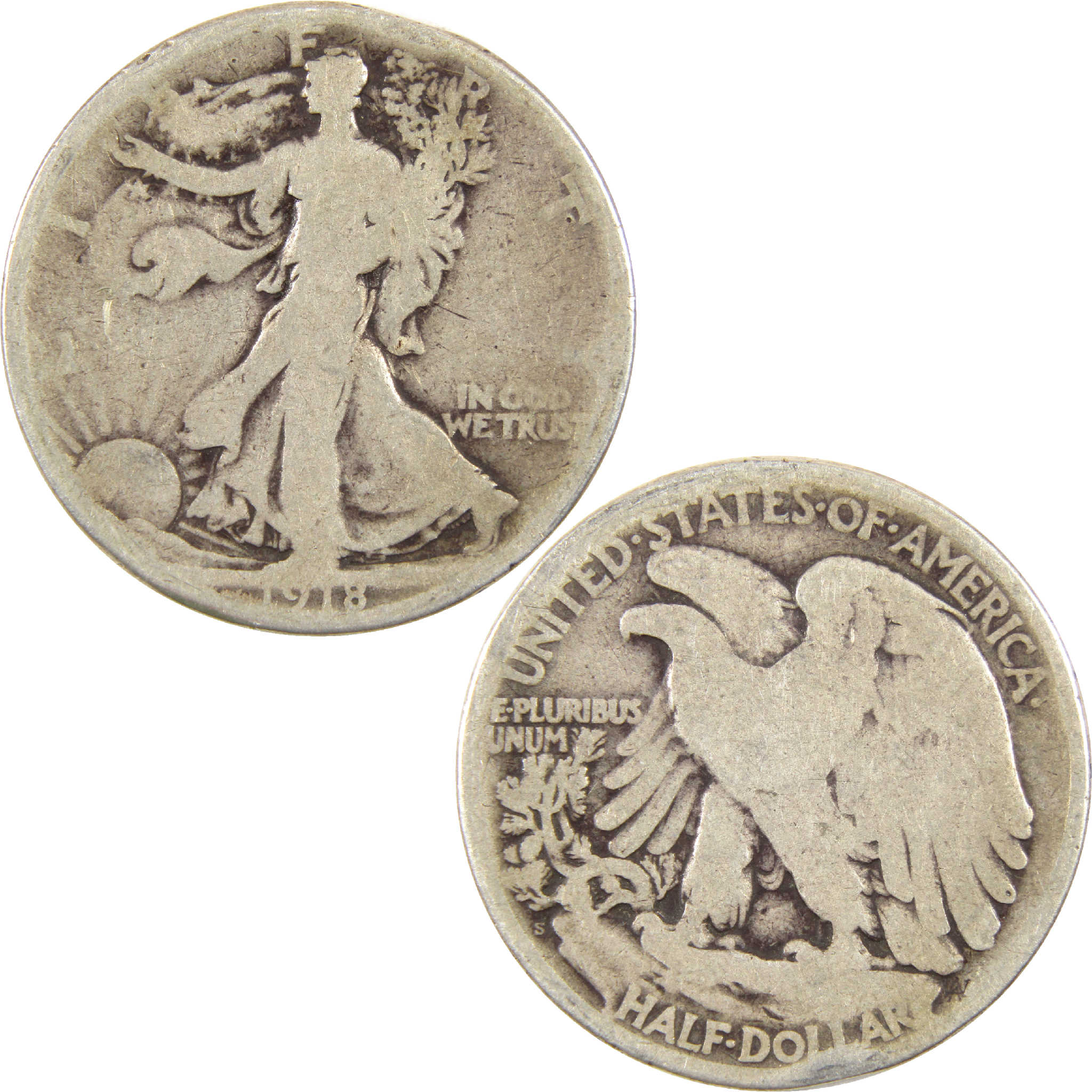 1918 S Liberty Walking Half Dollar G Good Silver 50c Coin SKU:I11452