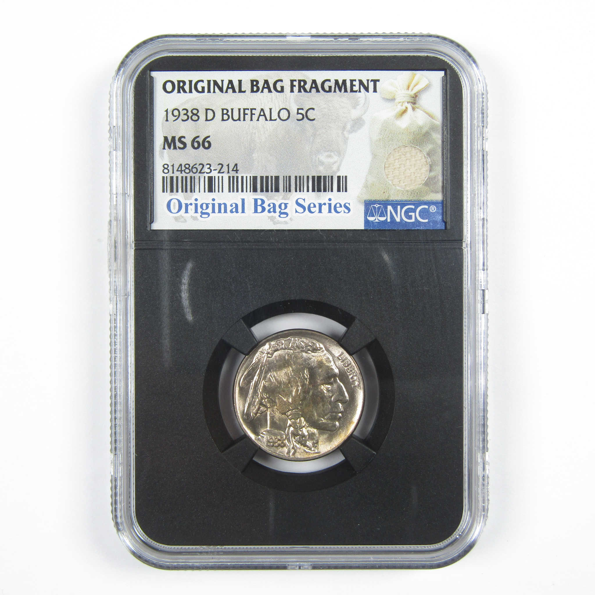 1938 D Buffalo Nickel MS 66 NGC 5c Original Bag Fragment SKU:I14589