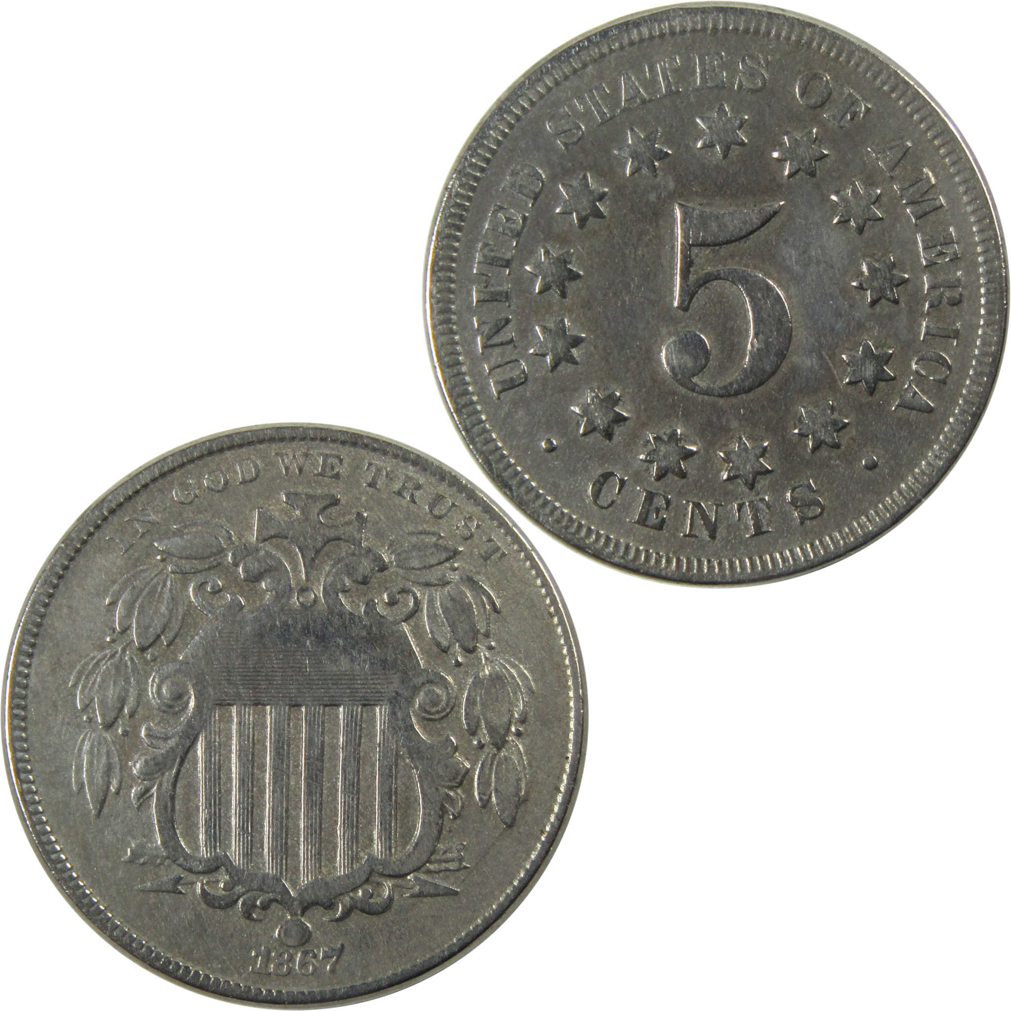 1867 No Rays Shield Nickel VG Very Good 5c Coin SKU:I13330