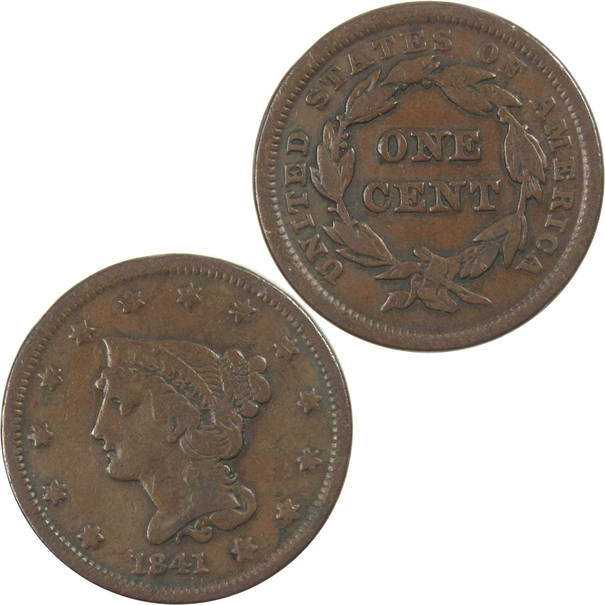 1841 Braided Hair Large Cent F Fine Copper Penny 1c Coin SKU:I15348