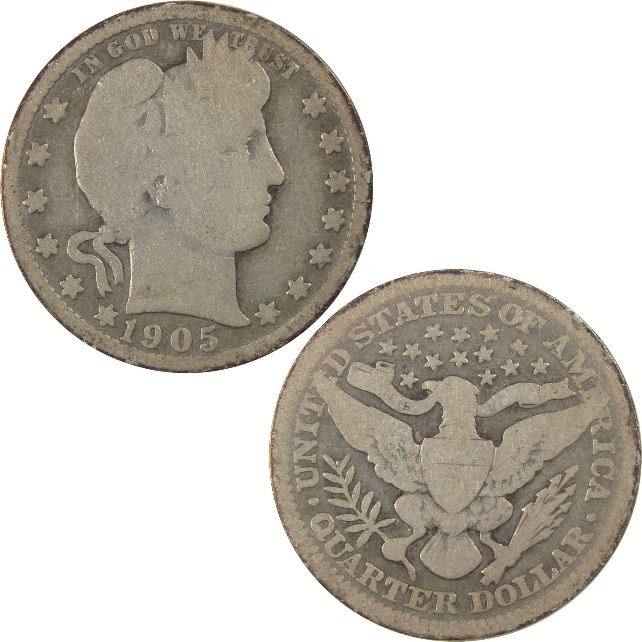 1905 Barber Quarter G Good Details Silver 25c Coin SKU:I21807